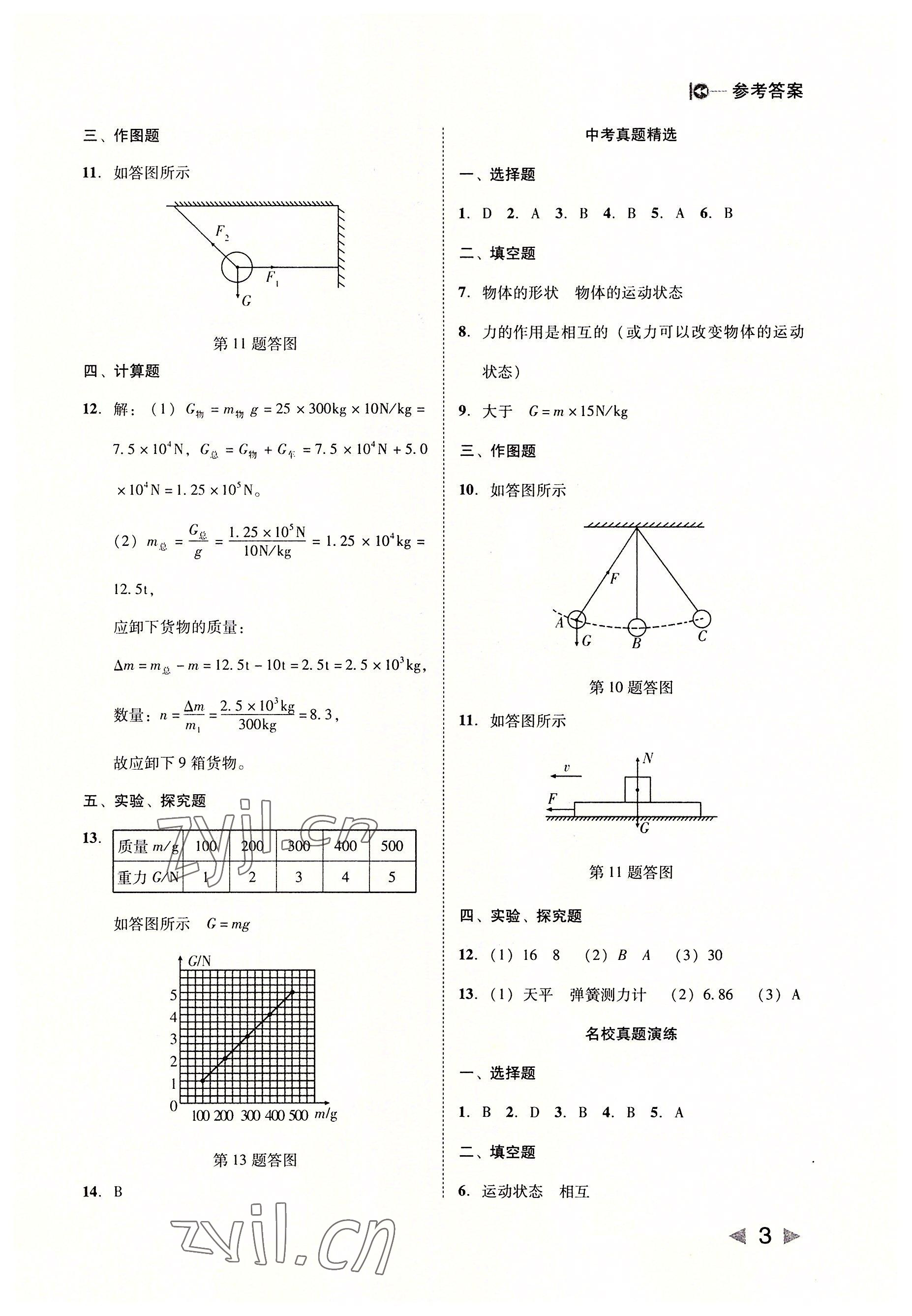 2022年胜券在握打好基础金牌作业本八年级物理下册人教版 参考答案第3页