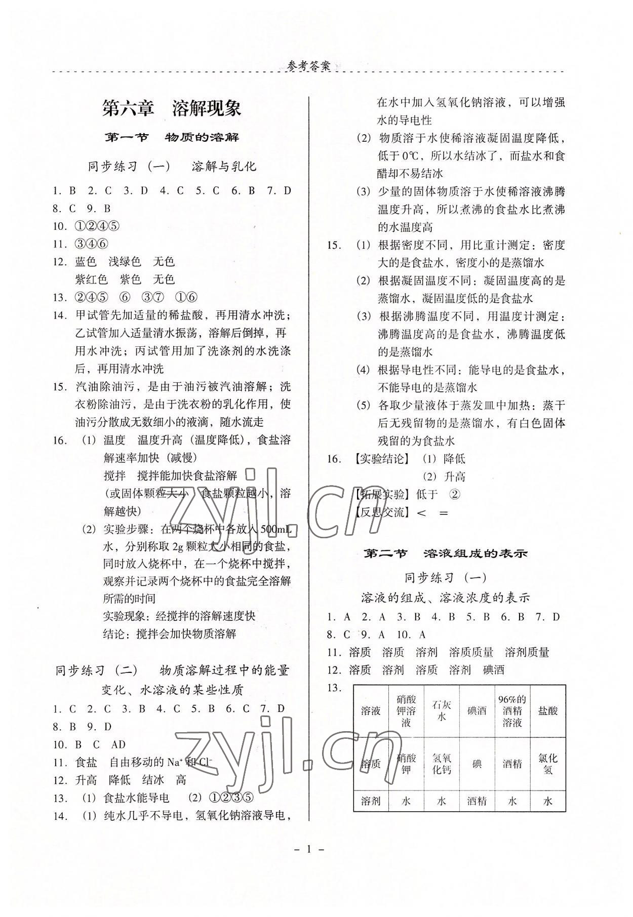 2022年啟文引路九年級(jí)化學(xué)下冊(cè)滬教版 參考答案第1頁