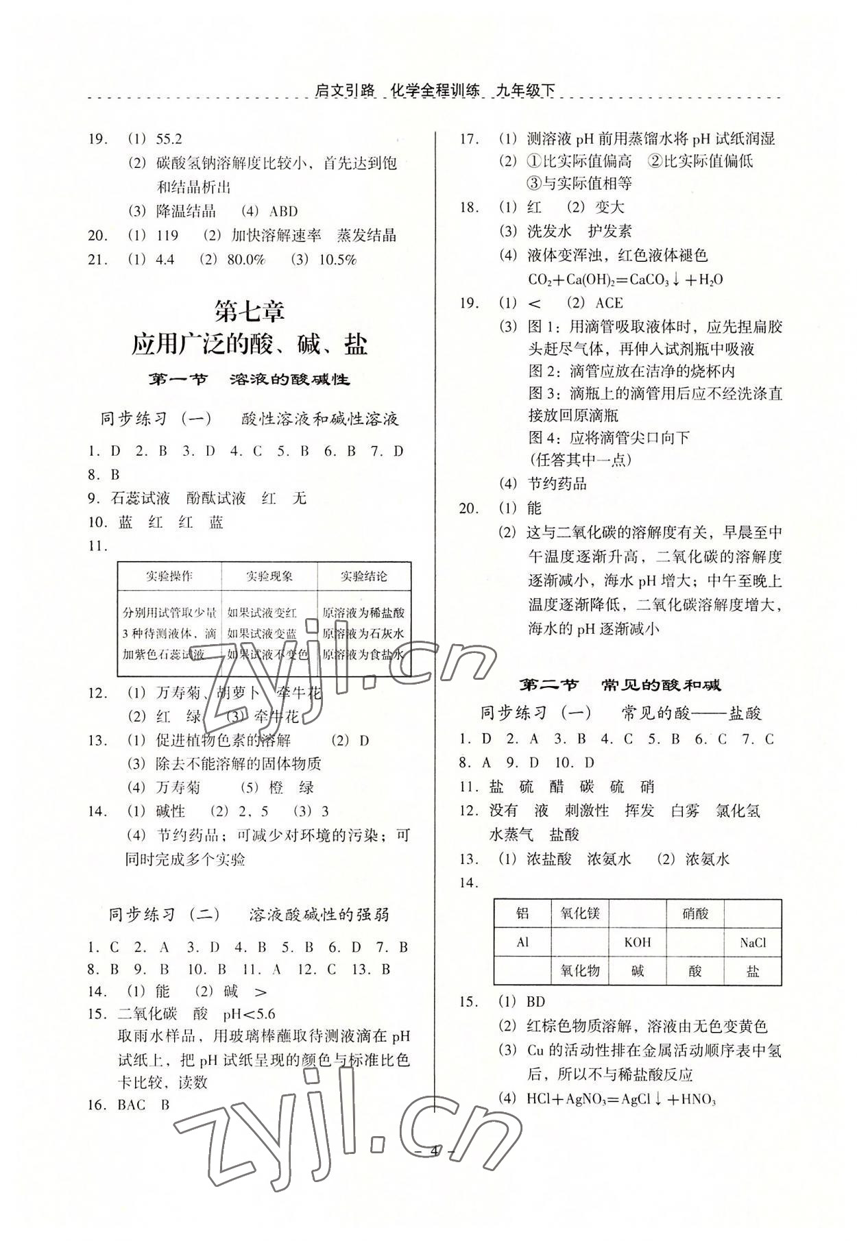 2022年啟文引路九年級化學(xué)下冊滬教版 參考答案第4頁