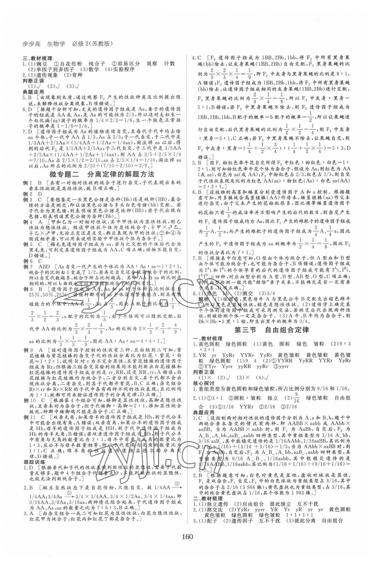 2022年步步高學(xué)習(xí)筆記生物必修2遺傳與進(jìn)化蘇教版 參考答案第2頁