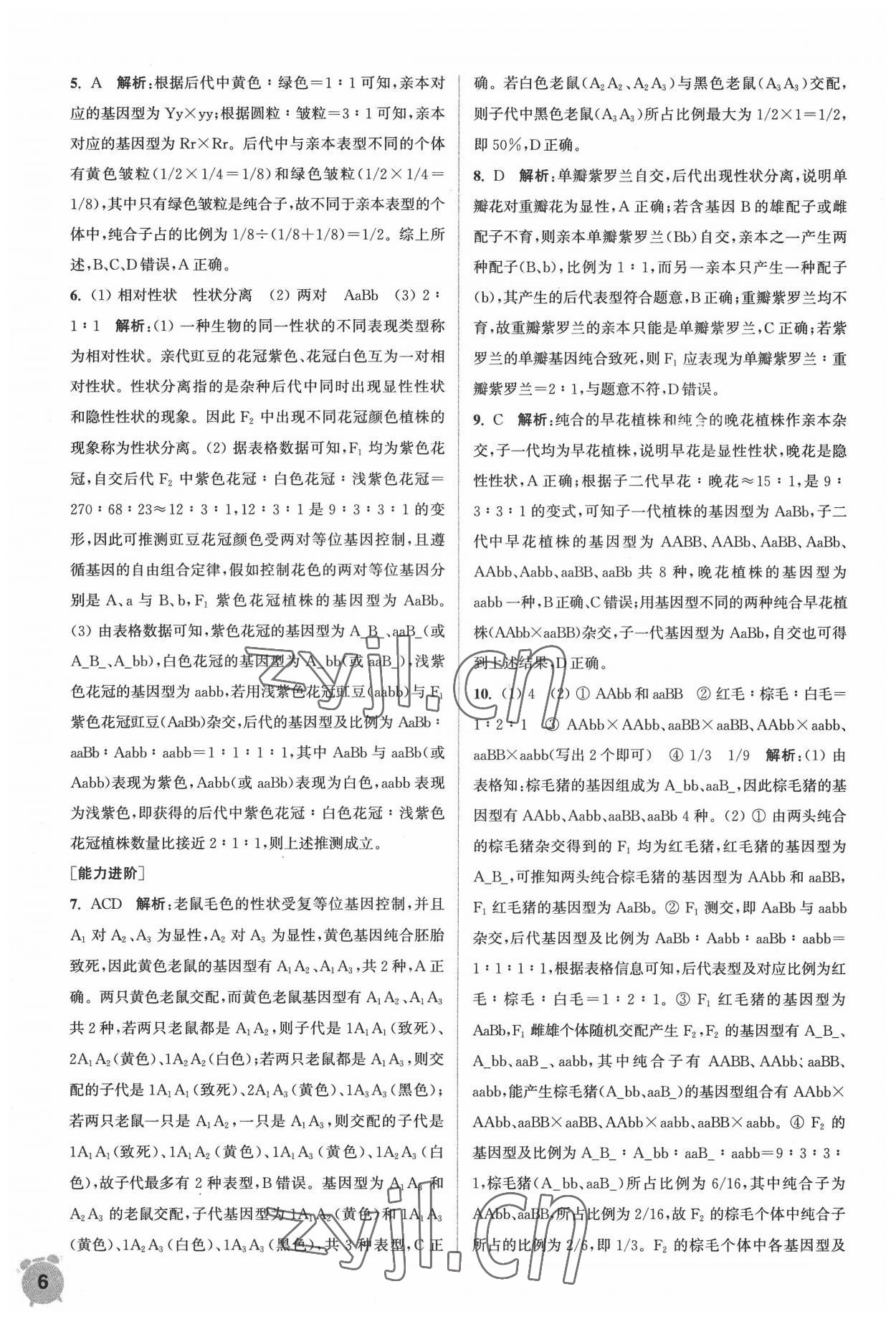 2022年通城學(xué)典課時(shí)作業(yè)本生物必修2遺傳與進(jìn)化人教版 第6頁