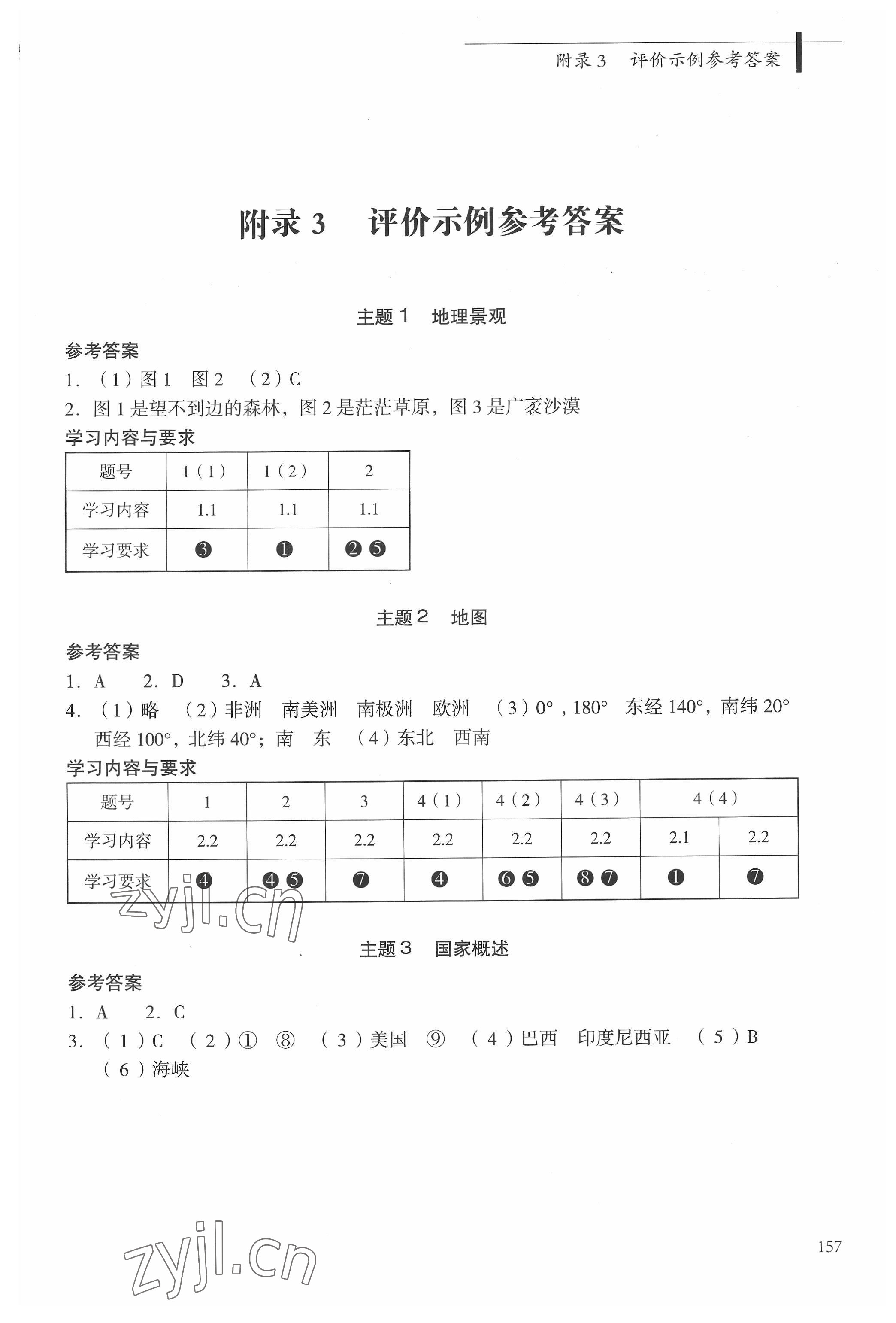 2022年上海市初中地理學科教學基本要求 參考答案第1頁