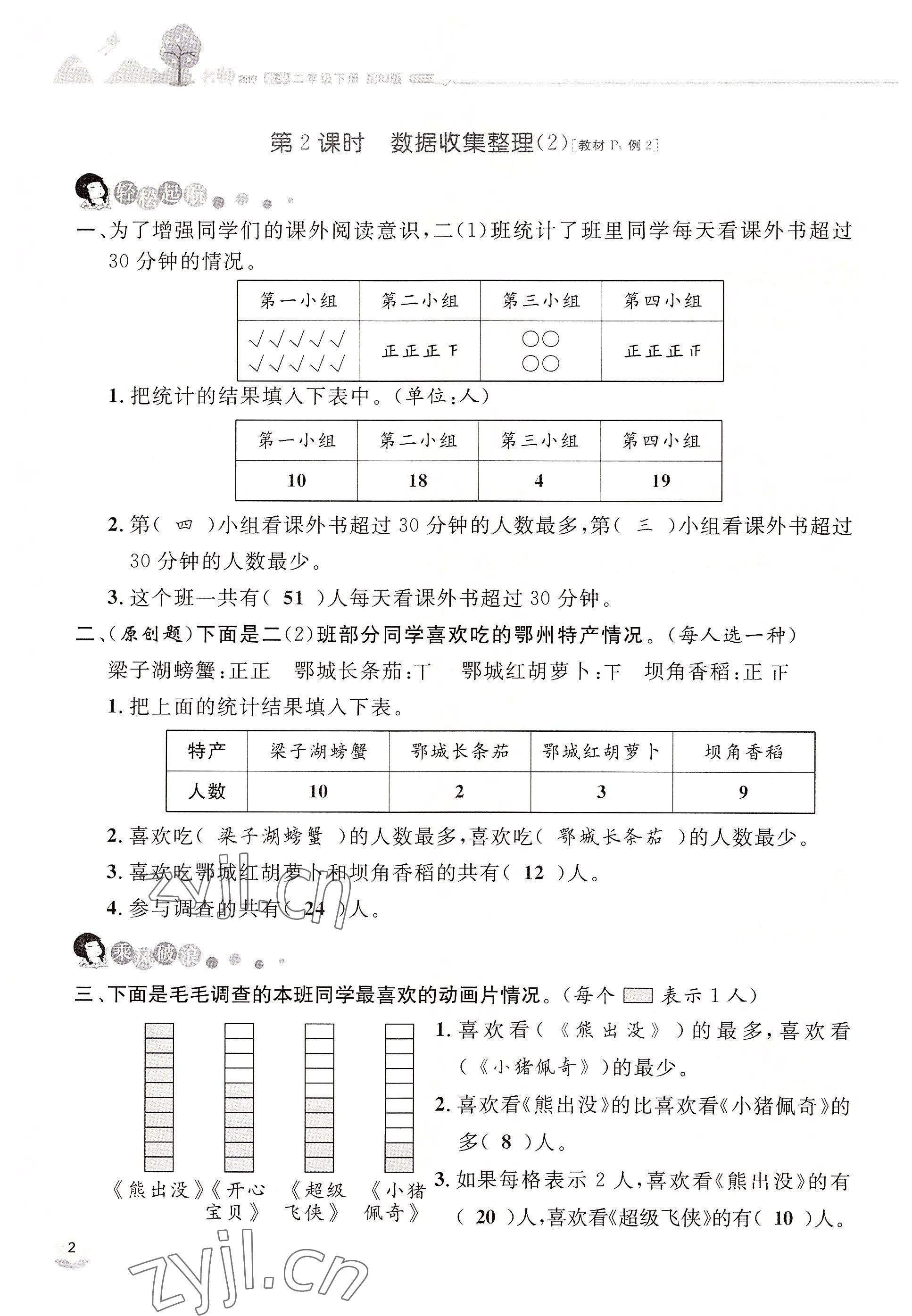 2022年名师测控二年级数学下册人教版鄂黄专版 参考答案第2页