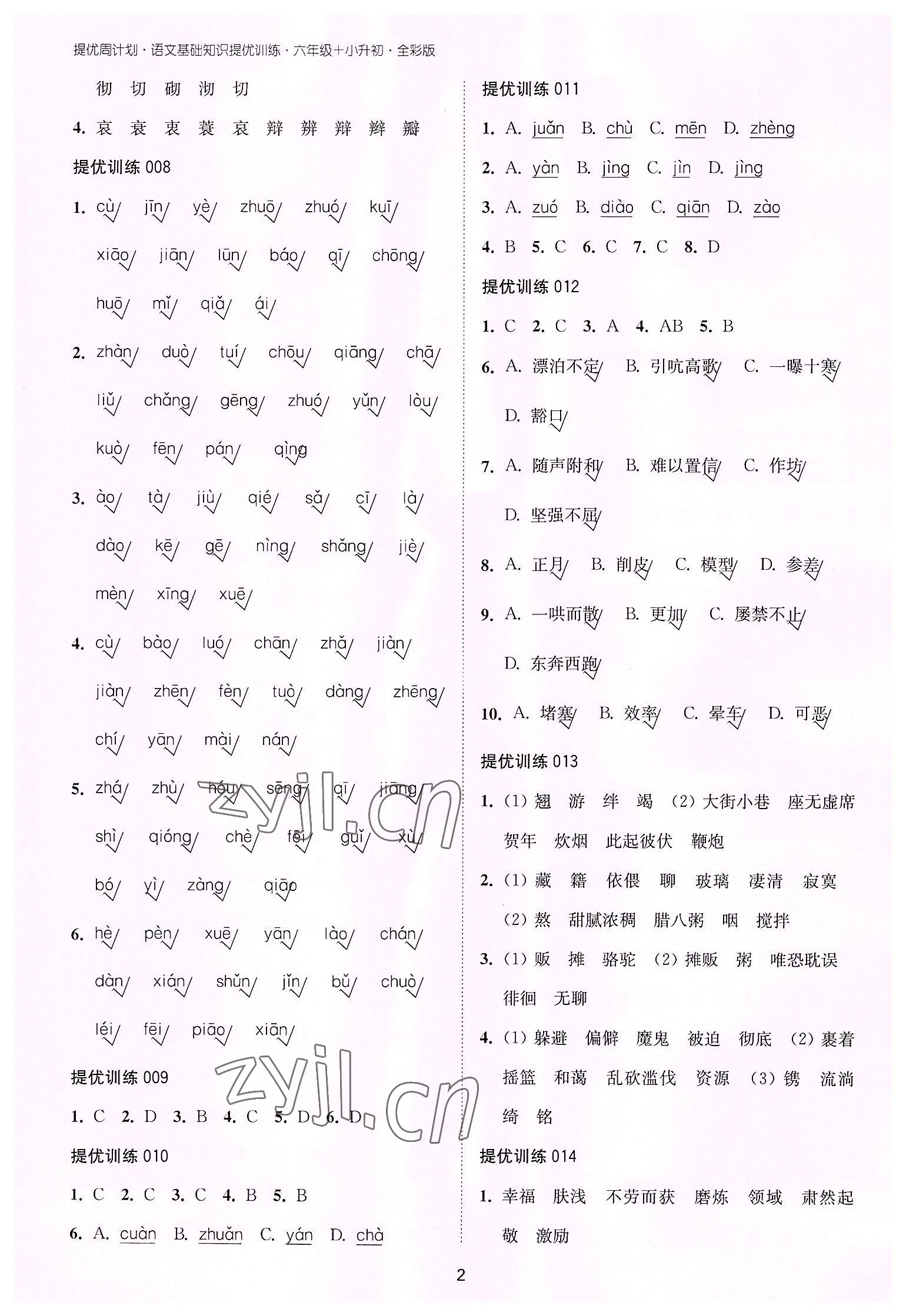 2022年提优周计划基础知识提优训练六年级语文人教版 第2页