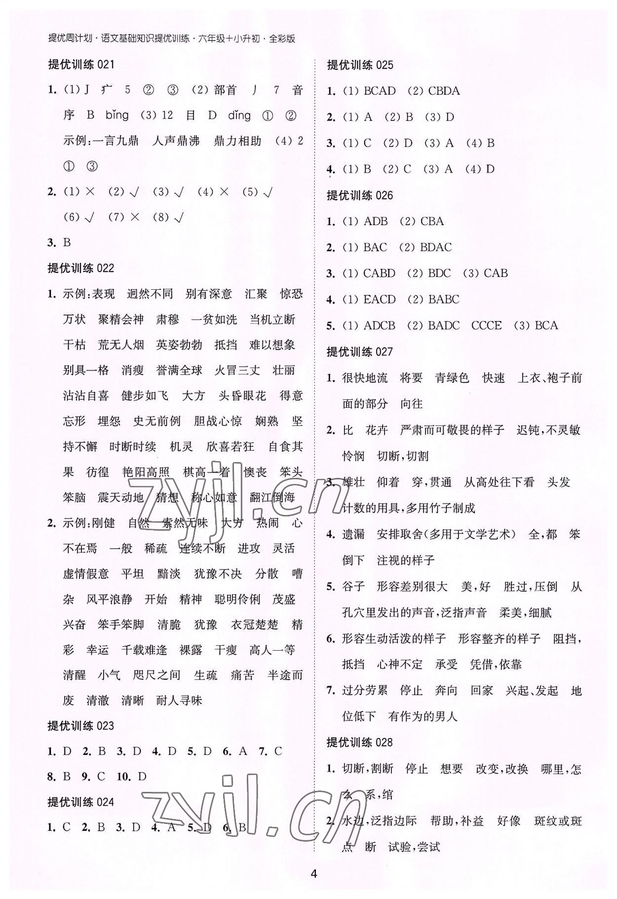 2022年提優(yōu)周計劃基礎知識提優(yōu)訓練六年級語文人教版 第4頁