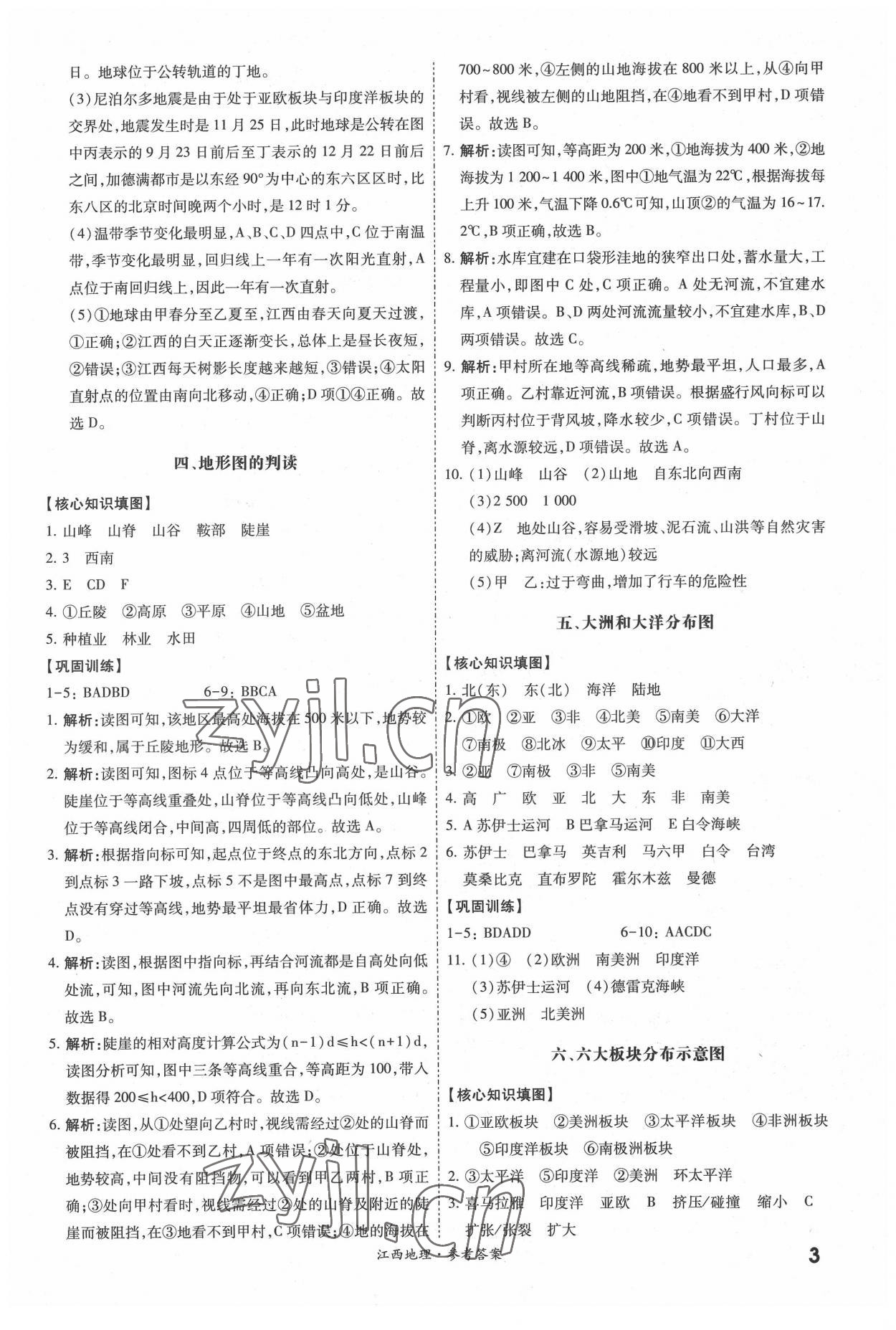 2022年一战成名中考真题与拓展训练地理江西专版 参考答案第2页