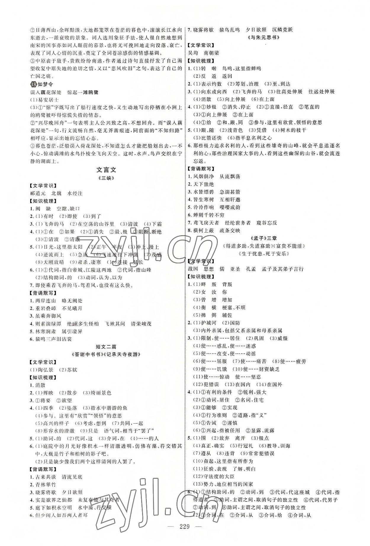 2022年全程导航初中总复习语文临沂专版 参考答案第8页