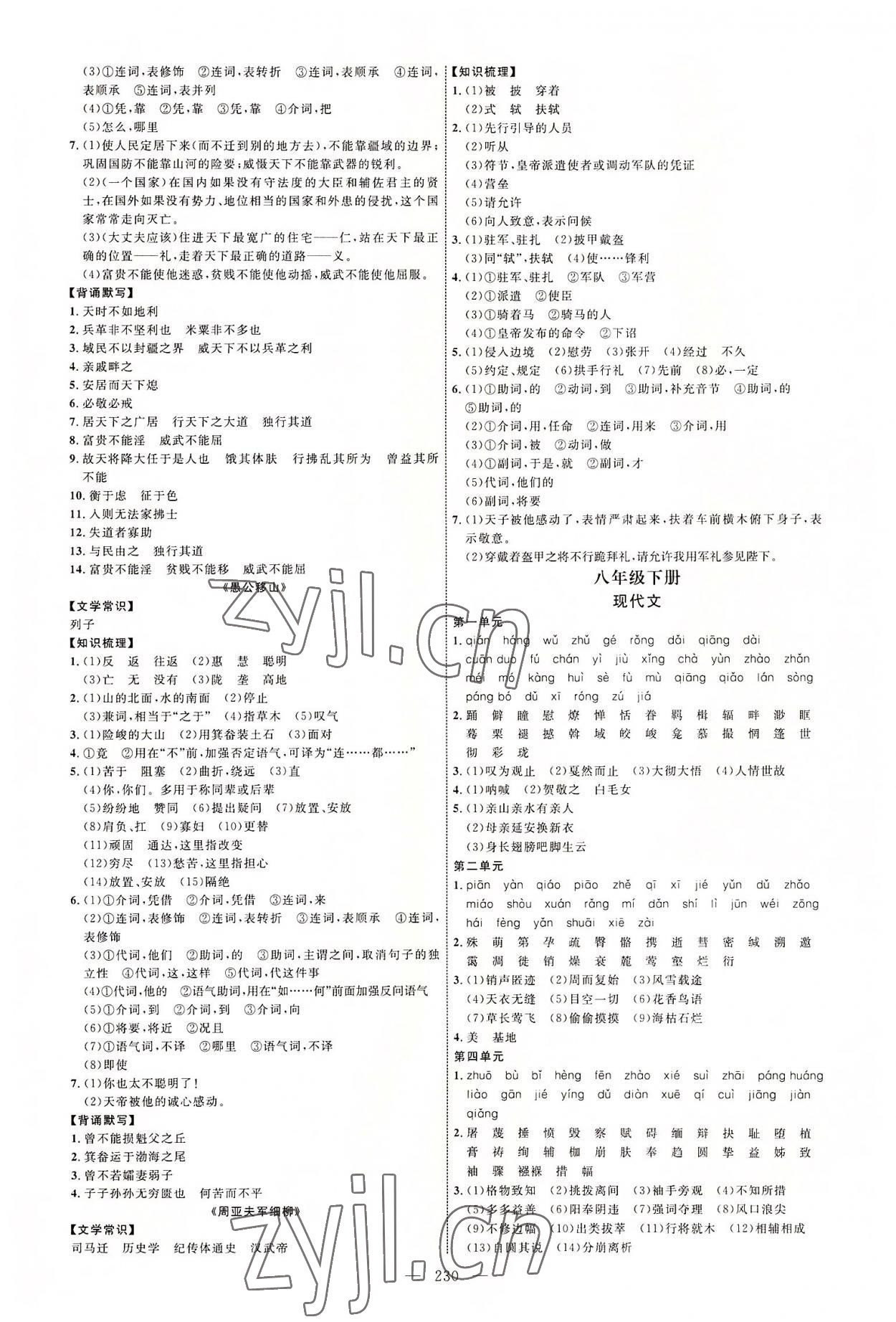 2022年全程导航初中总复习语文临沂专版 参考答案第9页