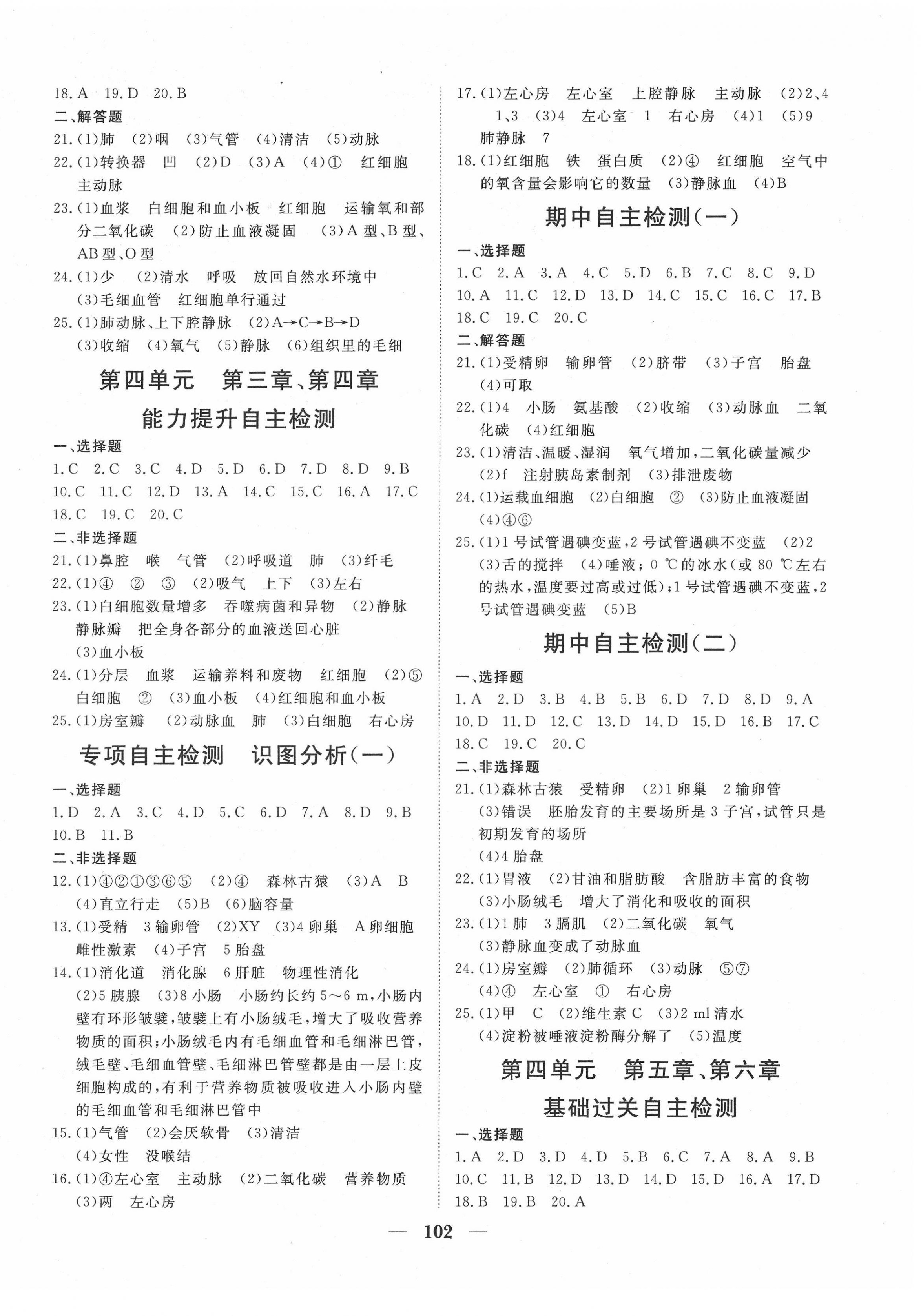 2022年黄冈测试卷七年级生物下册人教版 第2页