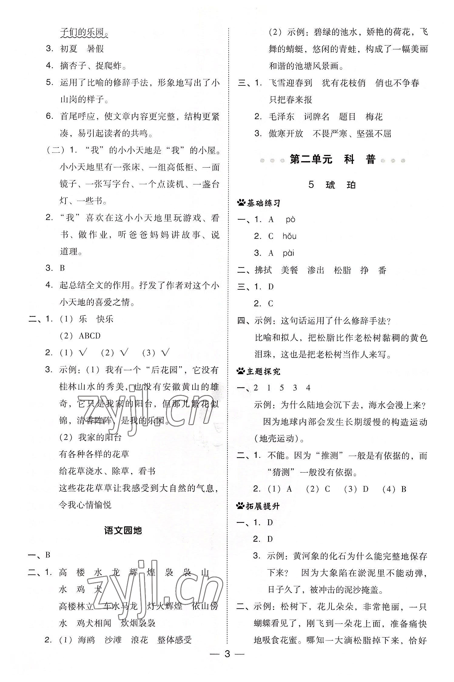 2022年綜合應(yīng)用創(chuàng)新題典中點四年級語文下冊人教版浙江專版 第3頁