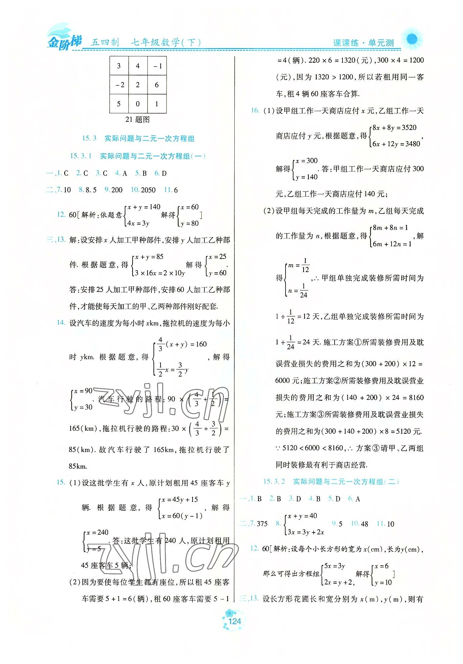 2022年金階梯課課練單元測七年級數(shù)學(xué)下冊人教版54制 第4頁