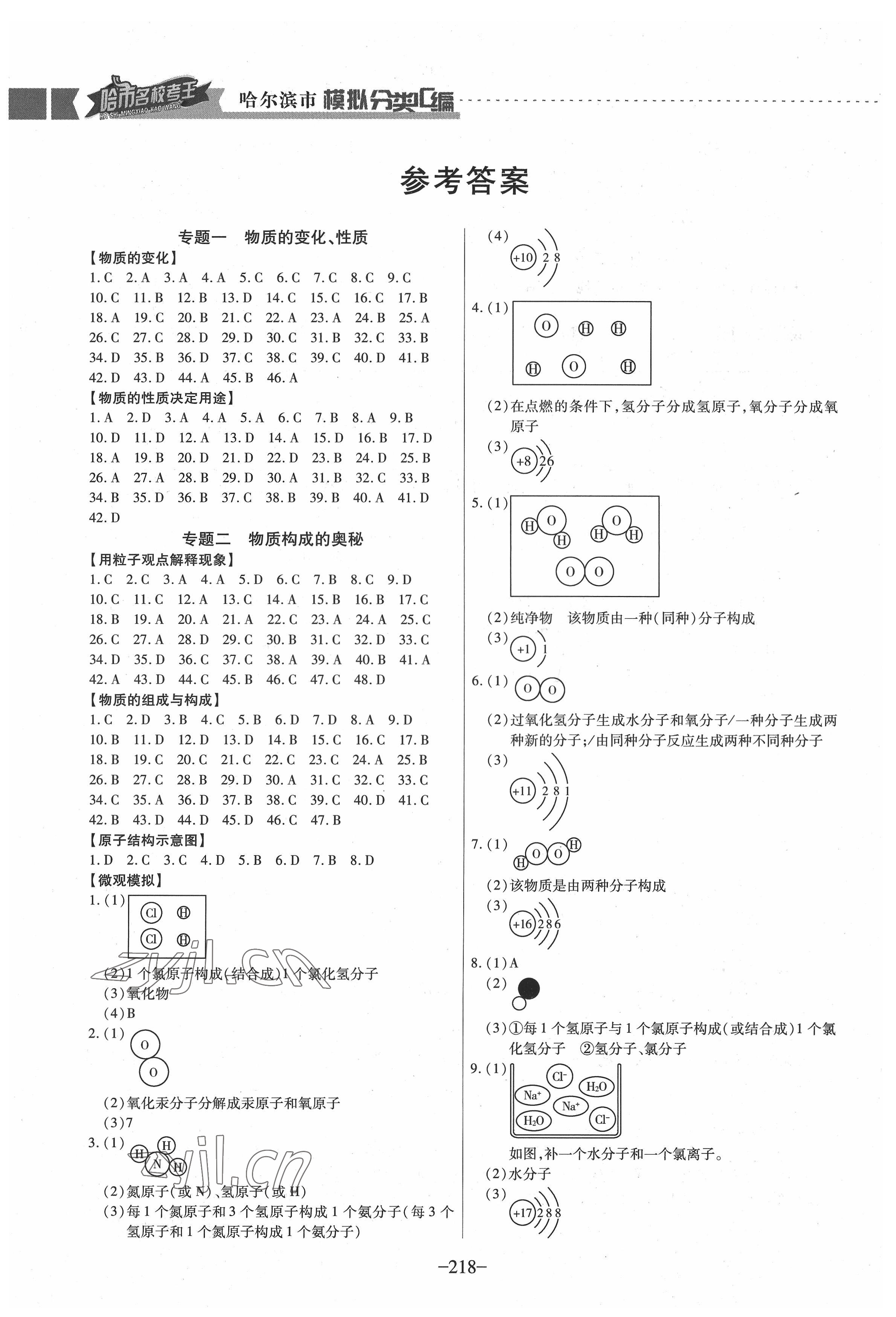 2022年哈市名校考王3分類3匯編中考化學哈爾濱專版 參考答案第1頁