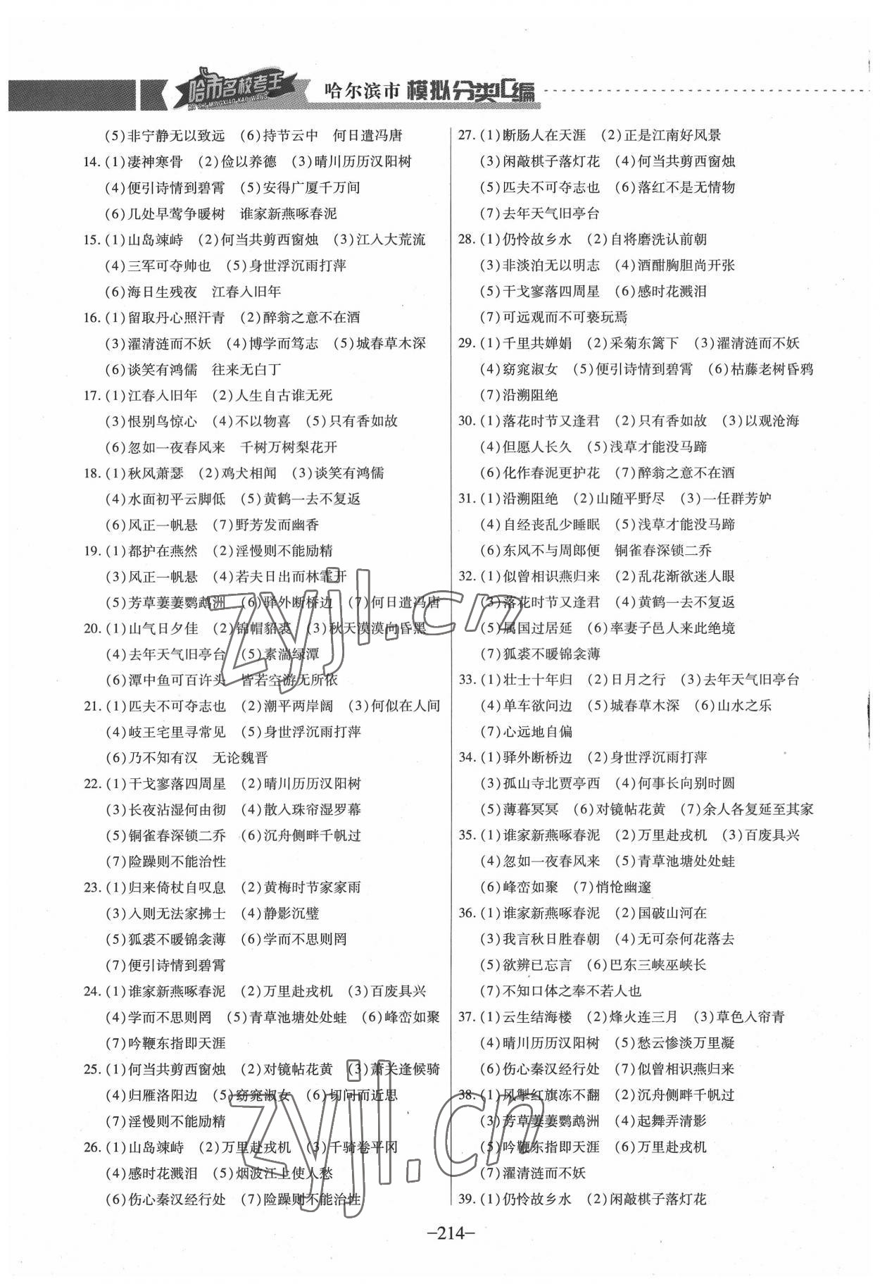 2022年哈市名?？纪?分類3匯編中考語文哈爾濱專版 參考答案第5頁