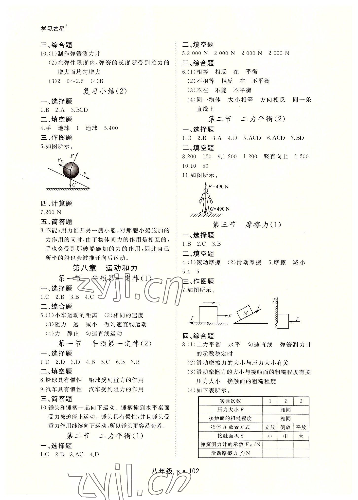 2022年博师在线八年级物理下册人教版大连专版 参考答案第2页