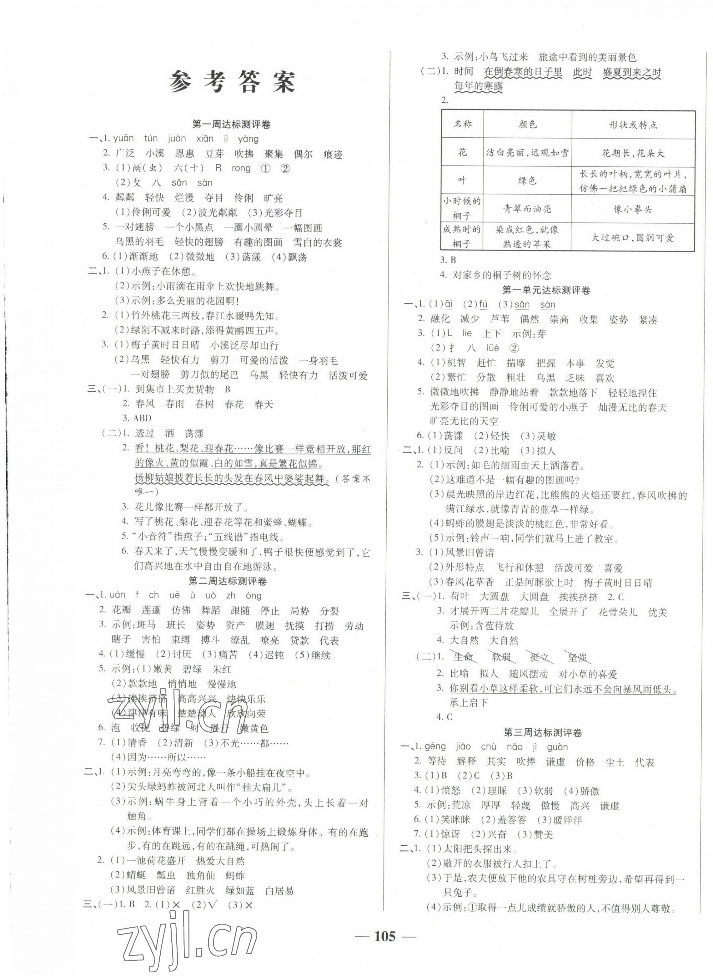 2022年金優(yōu)教輔全能練考卷三年級語文下冊人教版 第1頁