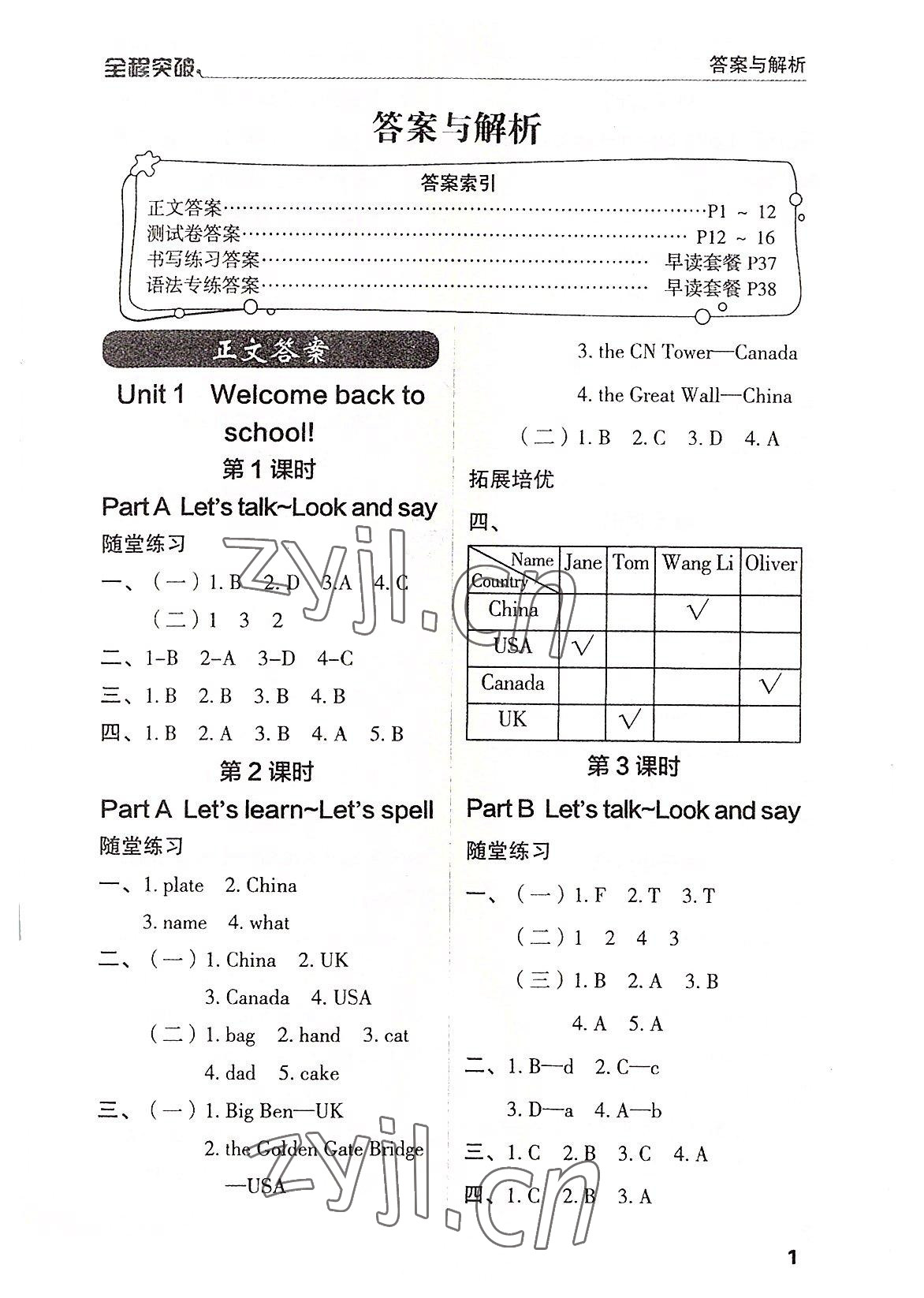 2022年全程突破三年級(jí)英語(yǔ)下冊(cè)人教版 參考答案第1頁(yè)