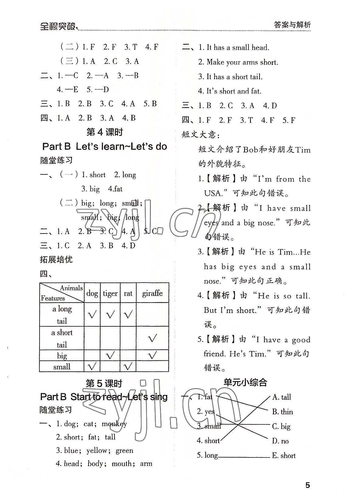 2022年全程突破三年級英語下冊人教版 參考答案第5頁