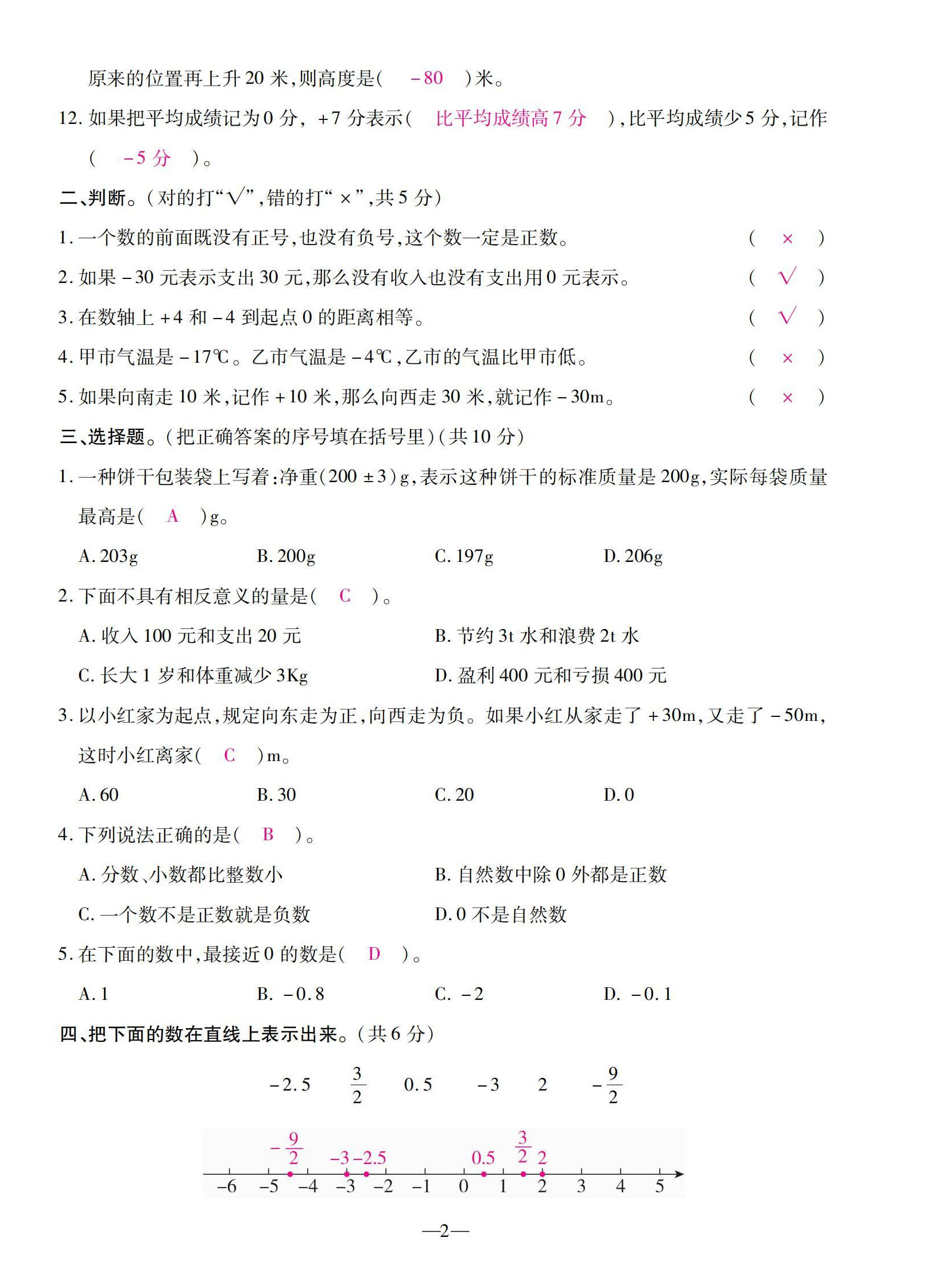 2022年本土卷六年級數(shù)學下冊人教版 第2頁