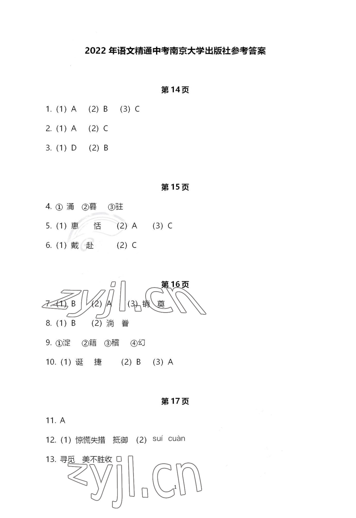 2022年精通中考語(yǔ)文專(zhuān)輯揚(yáng)州專(zhuān)版 第1頁(yè)