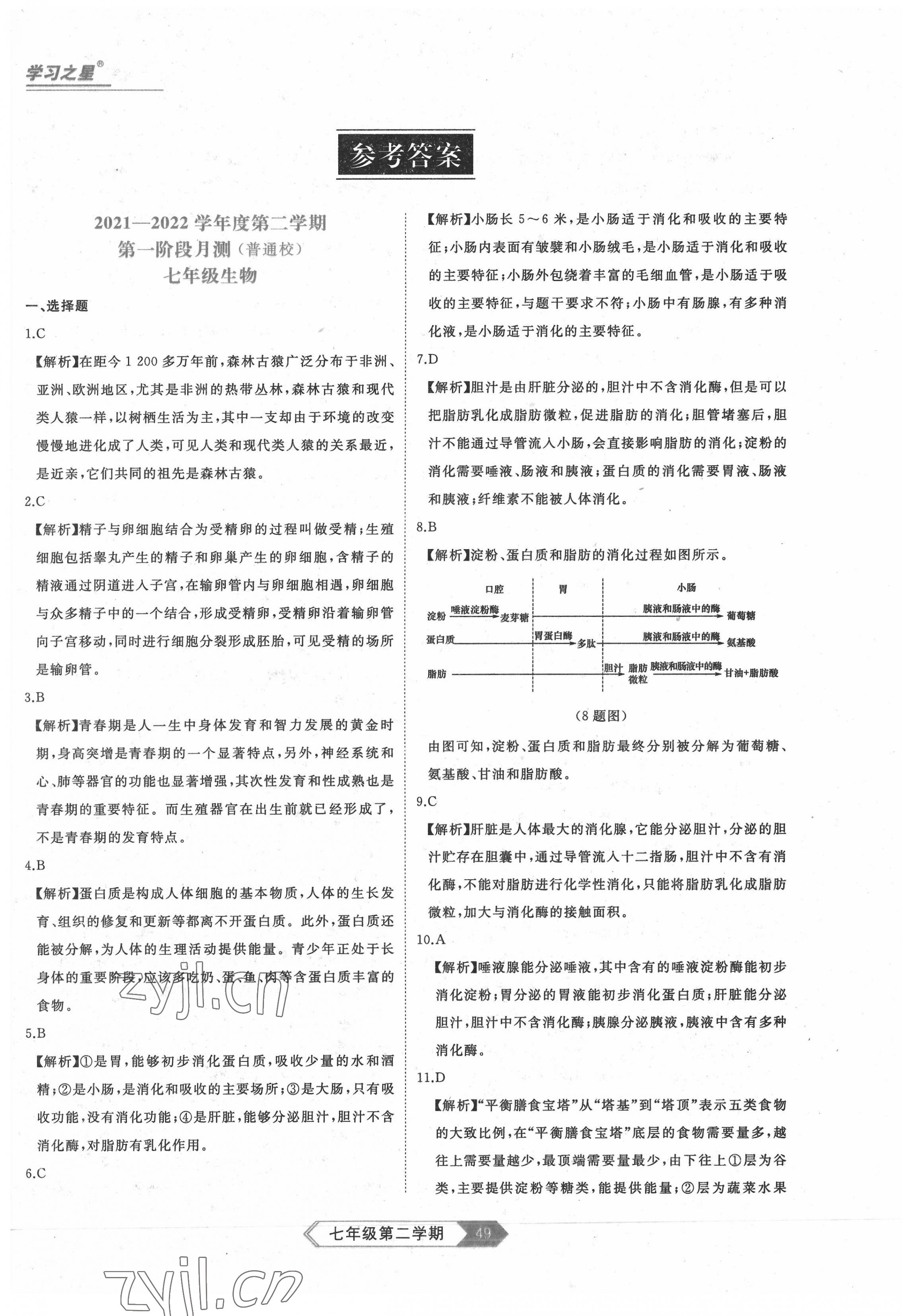 2022年名校大考卷七年級生物下冊人教版大連專版 第1頁