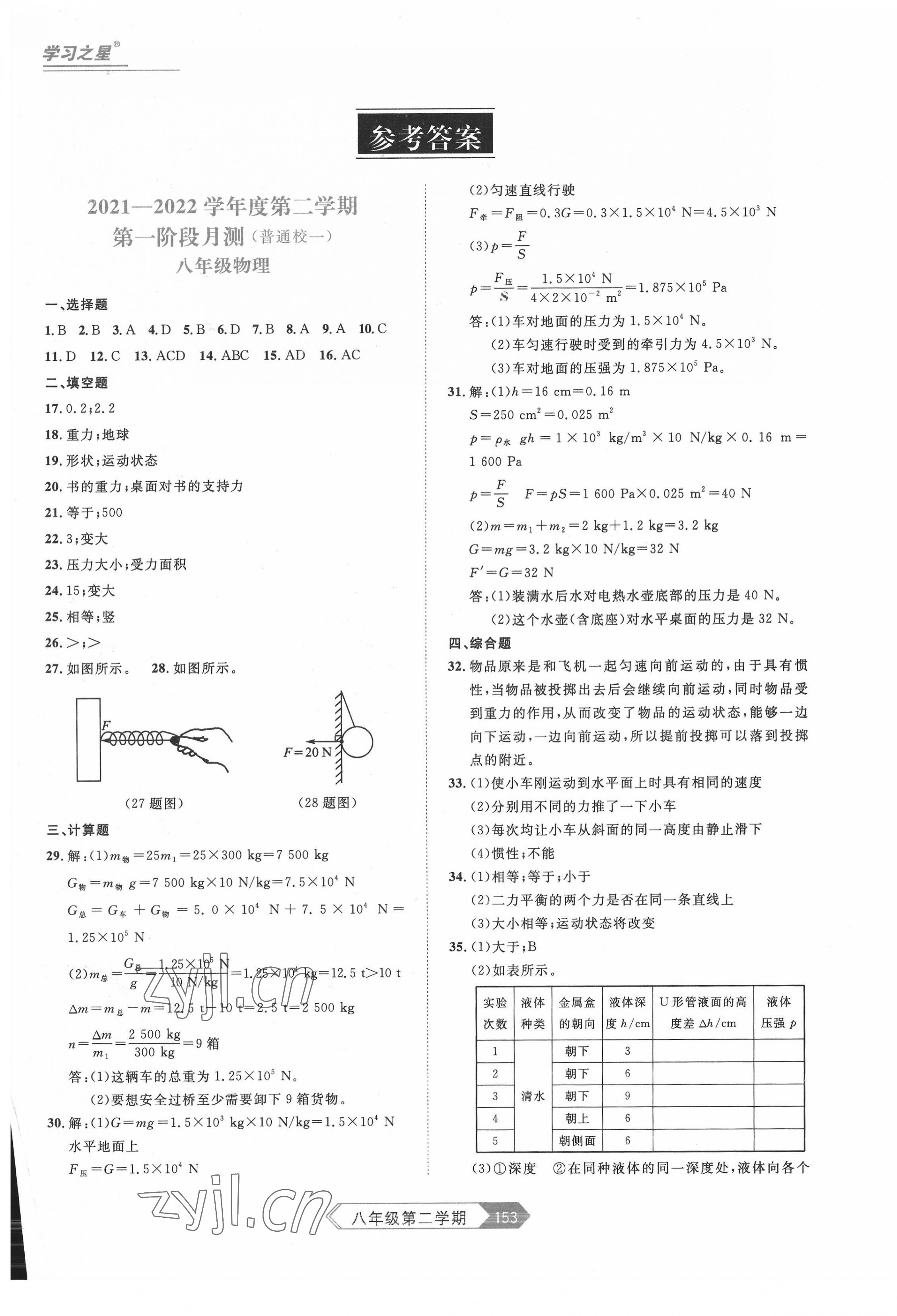 2022年名校大考卷八年級(jí)物理下冊(cè)人教版大連專(zhuān)版 第1頁(yè)