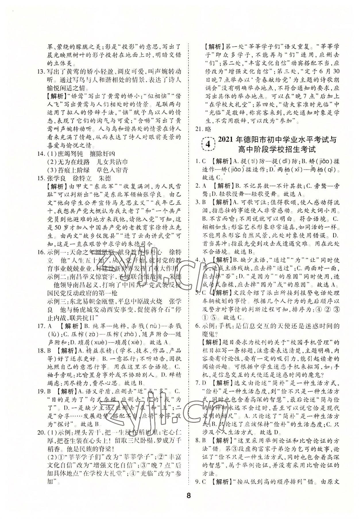 2022年中考方舟試題薈萃詳解語(yǔ)文四川專版 第8頁(yè)