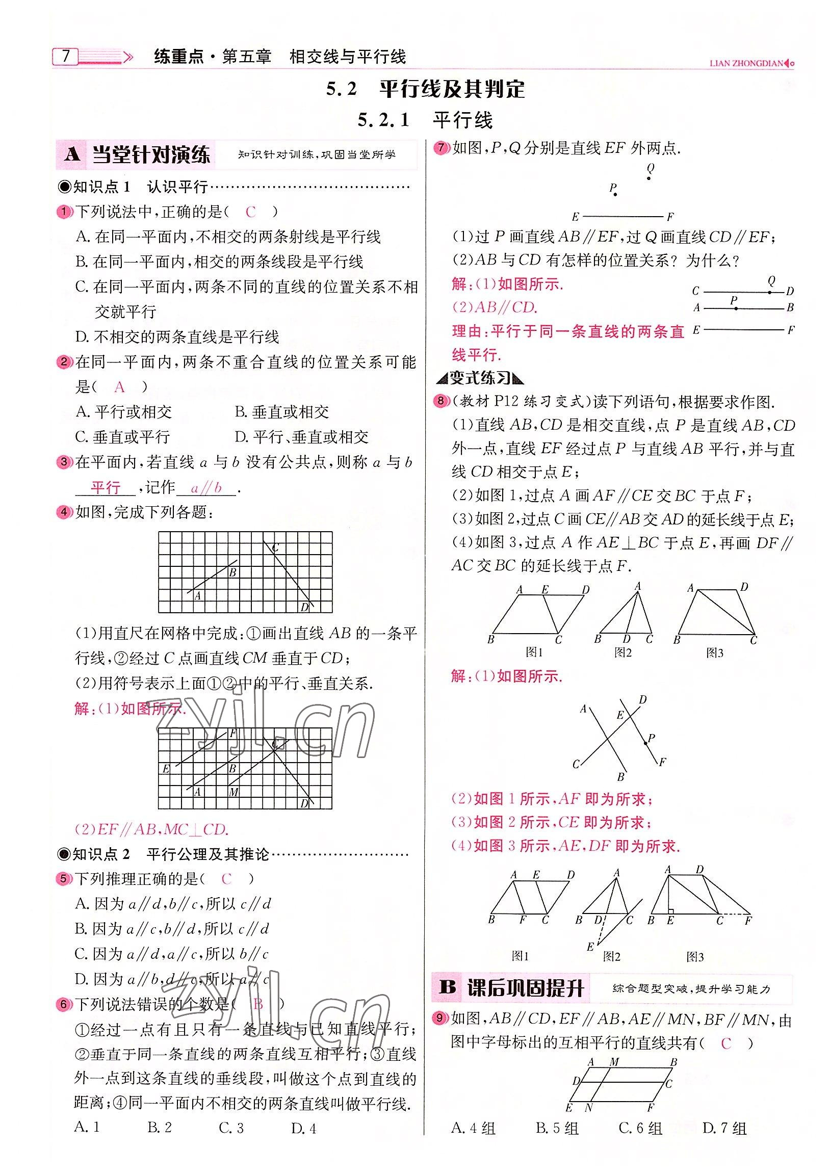 2022年練重點(diǎn)七年級(jí)數(shù)學(xué)下冊(cè)人教版河南專版 參考答案第7頁(yè)