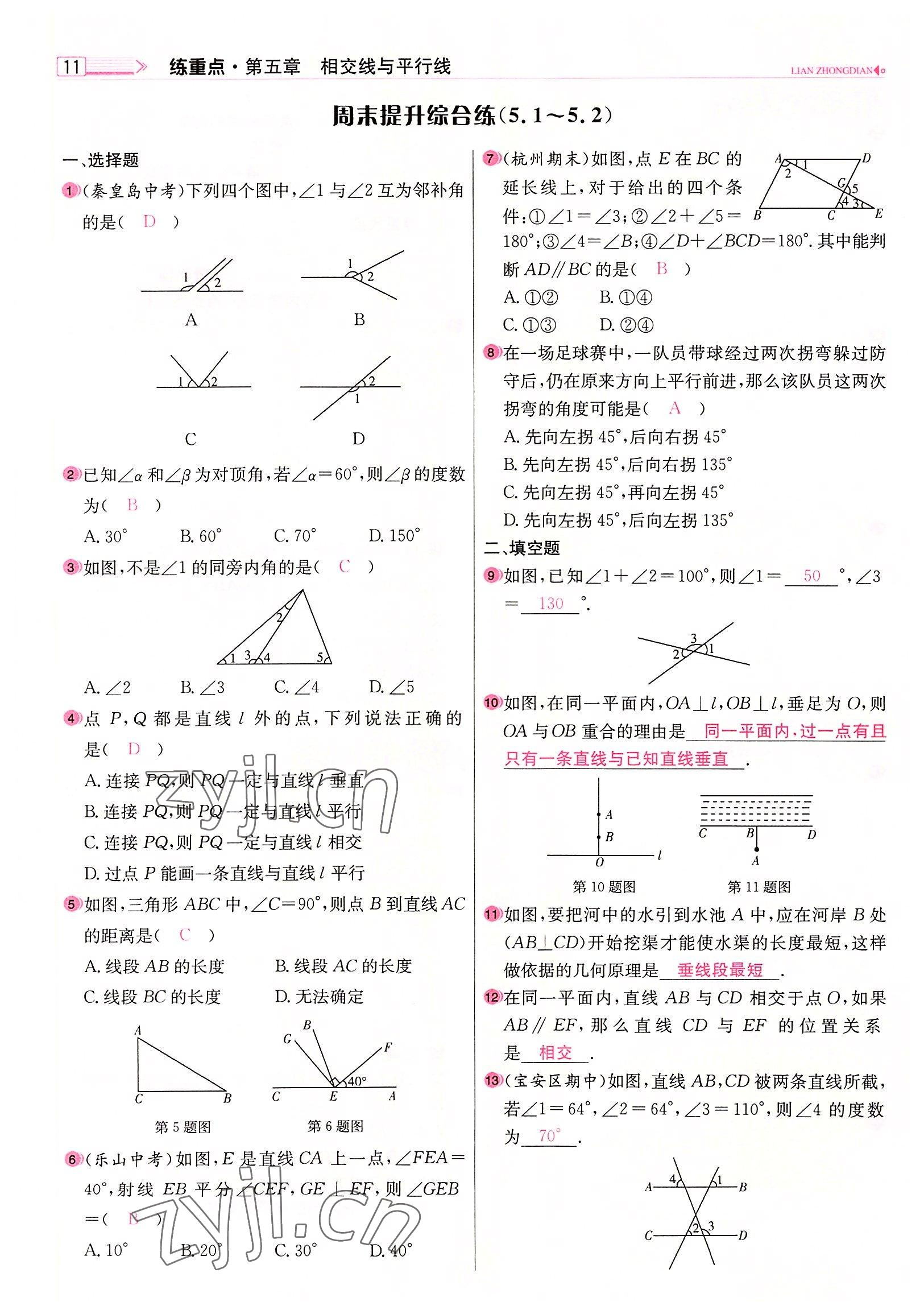 2022年練重點(diǎn)七年級數(shù)學(xué)下冊人教版河南專版 參考答案第11頁