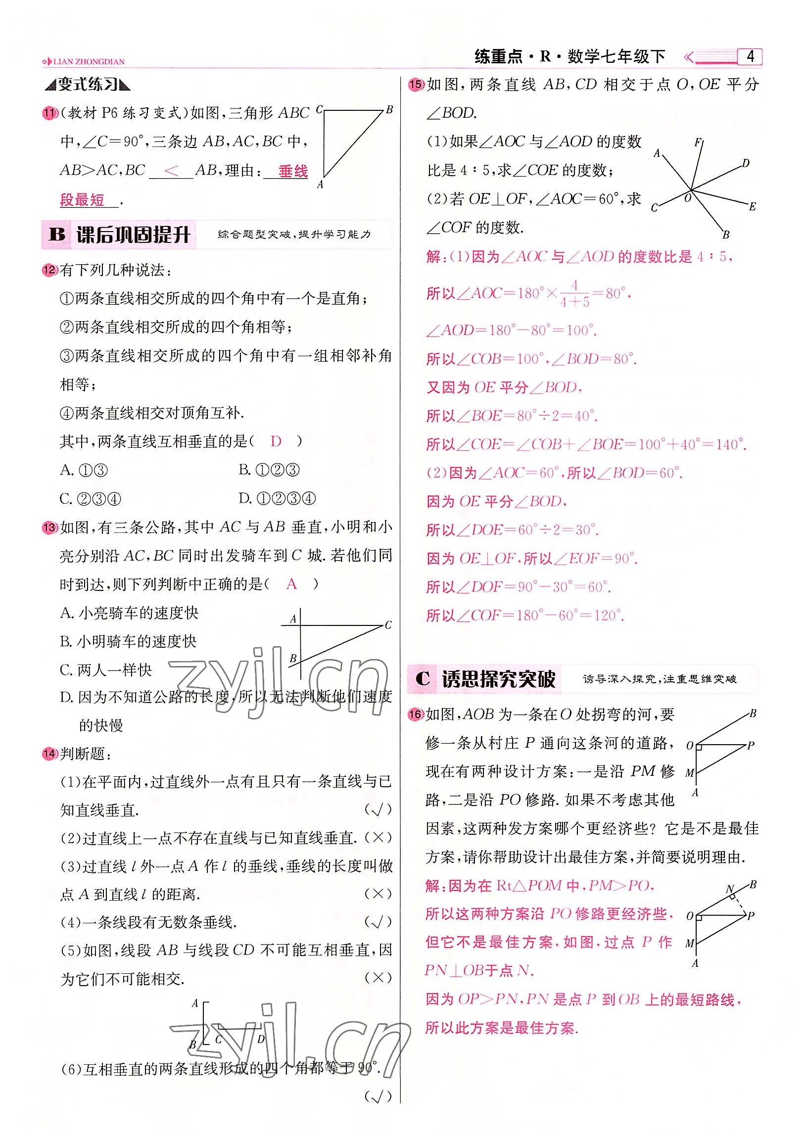 2022年練重點七年級數學下冊人教版河南專版 參考答案第4頁