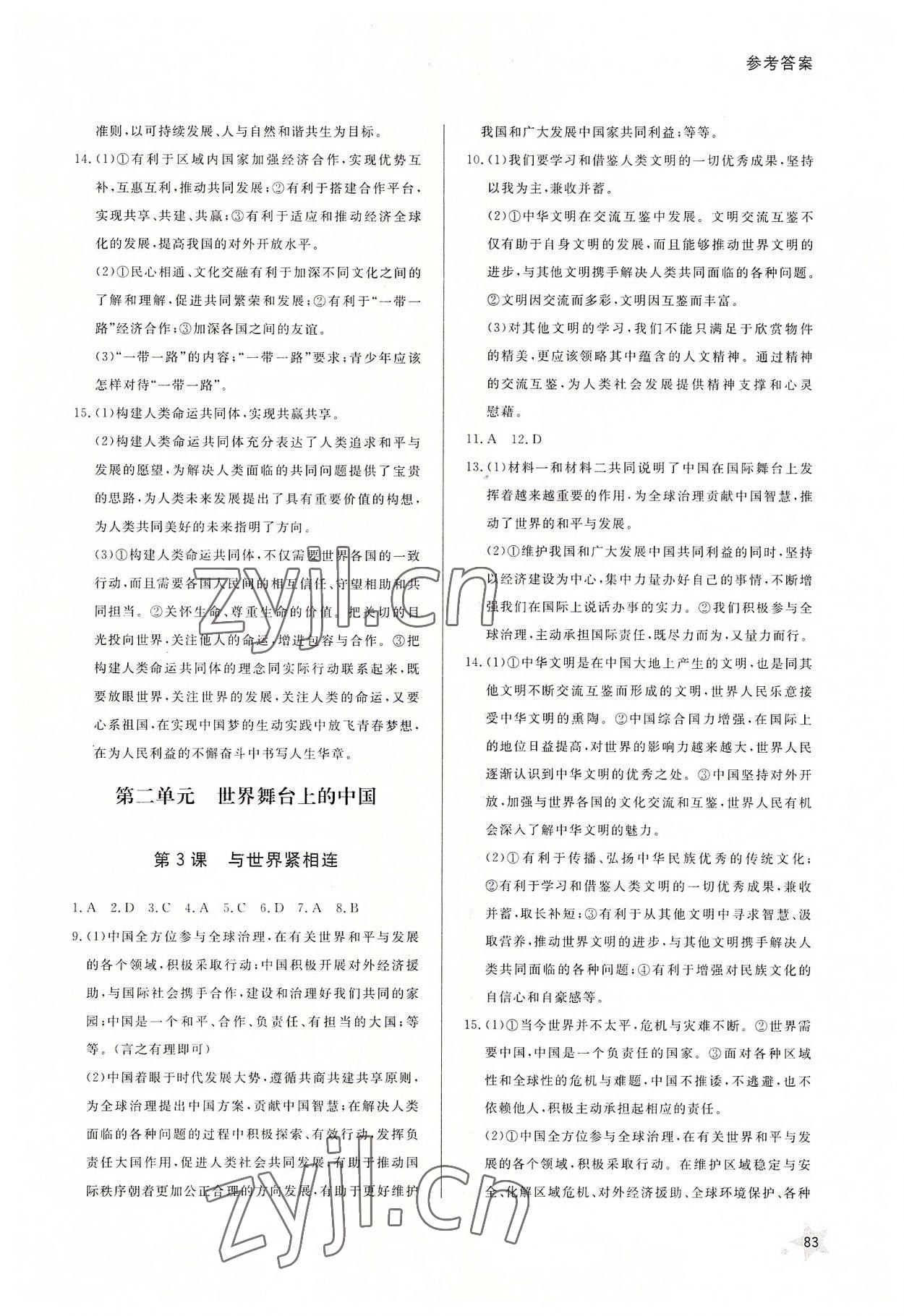 2022年初中練習(xí)冊九年級道德與法治下冊人教版 第3頁