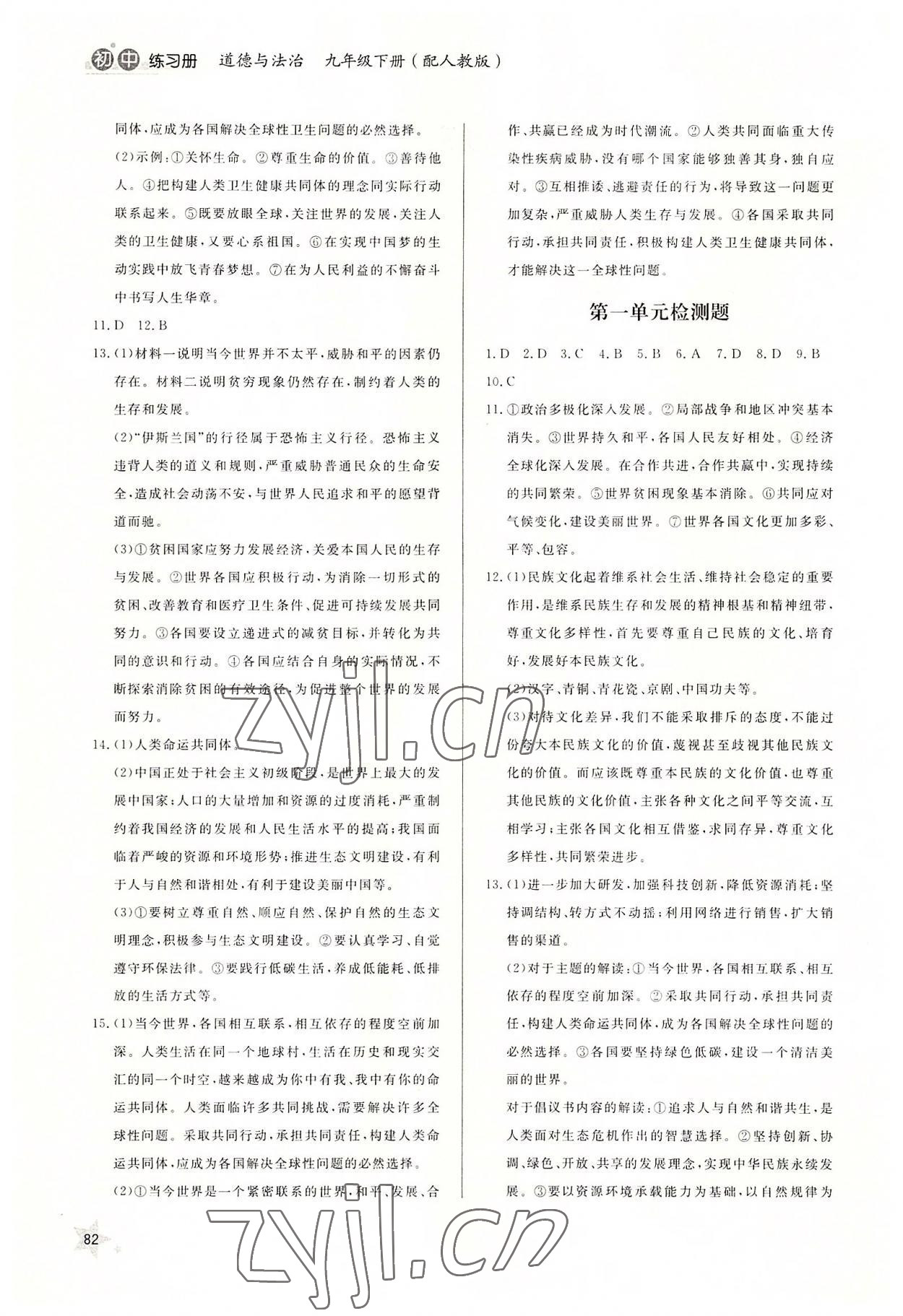 2022年初中練習(xí)冊九年級道德與法治下冊人教版 第2頁