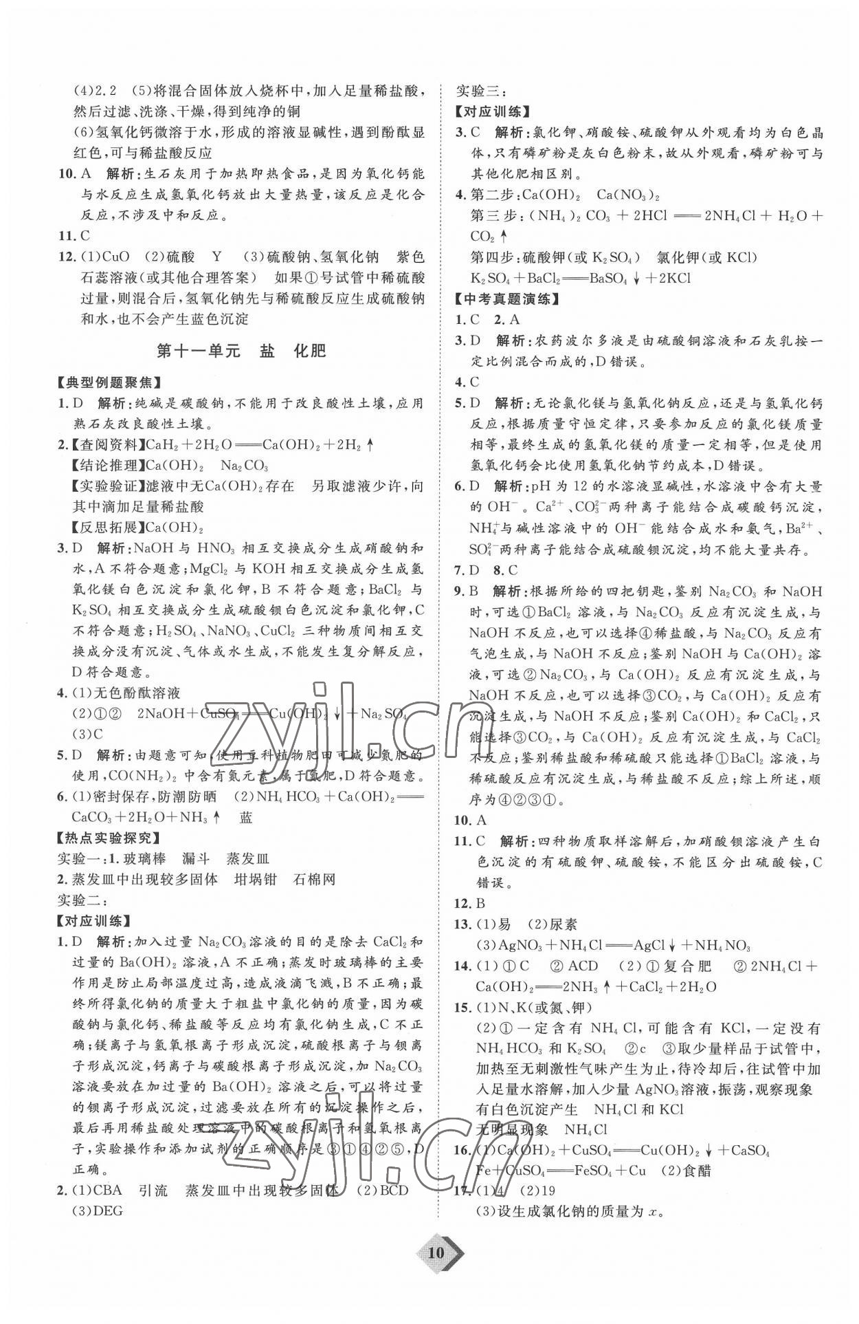 2022年优加学案赢在中考化学潍坊专版 参考答案第10页