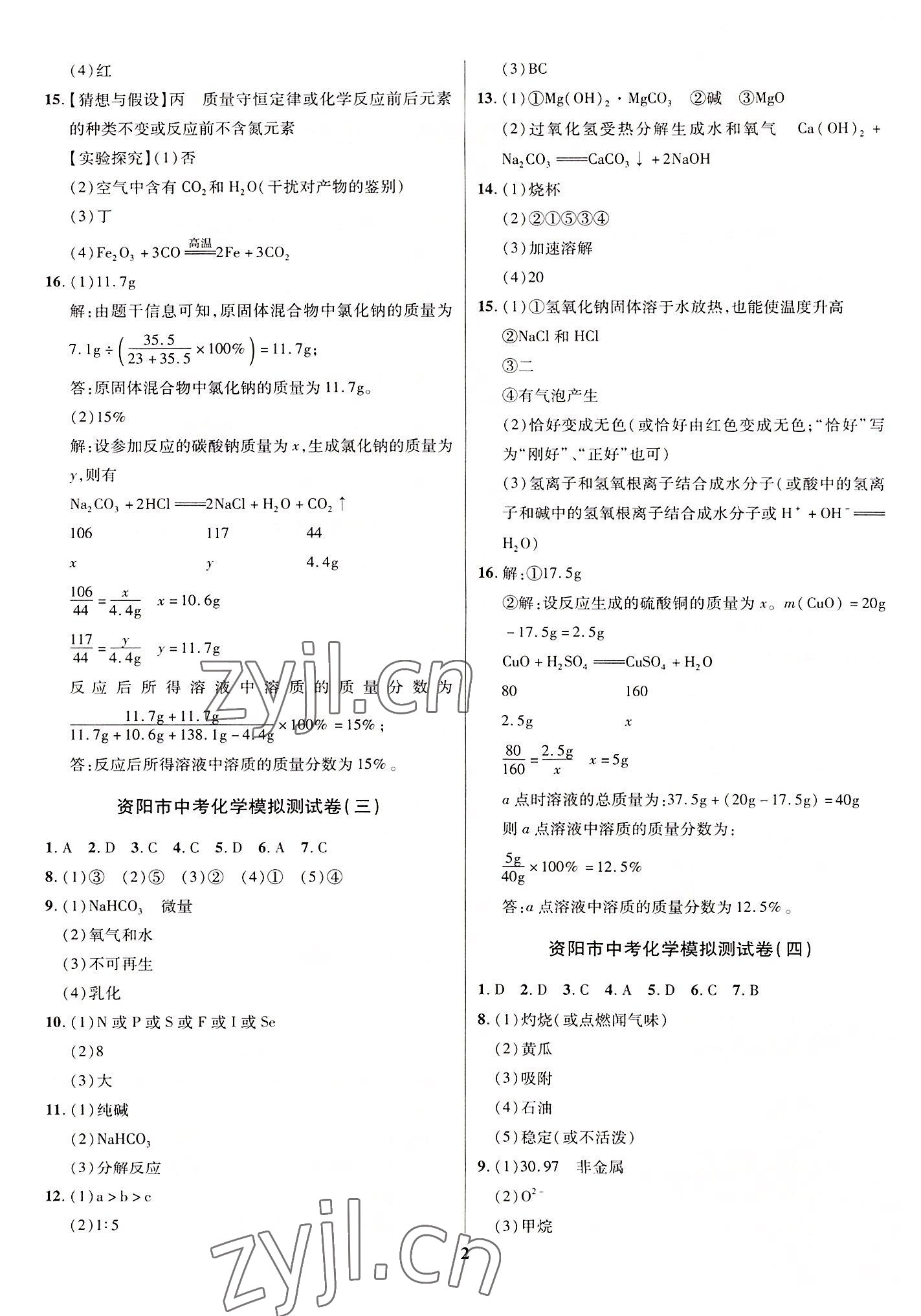 2022年名师点拨中考导航化学资阳专版 第2页