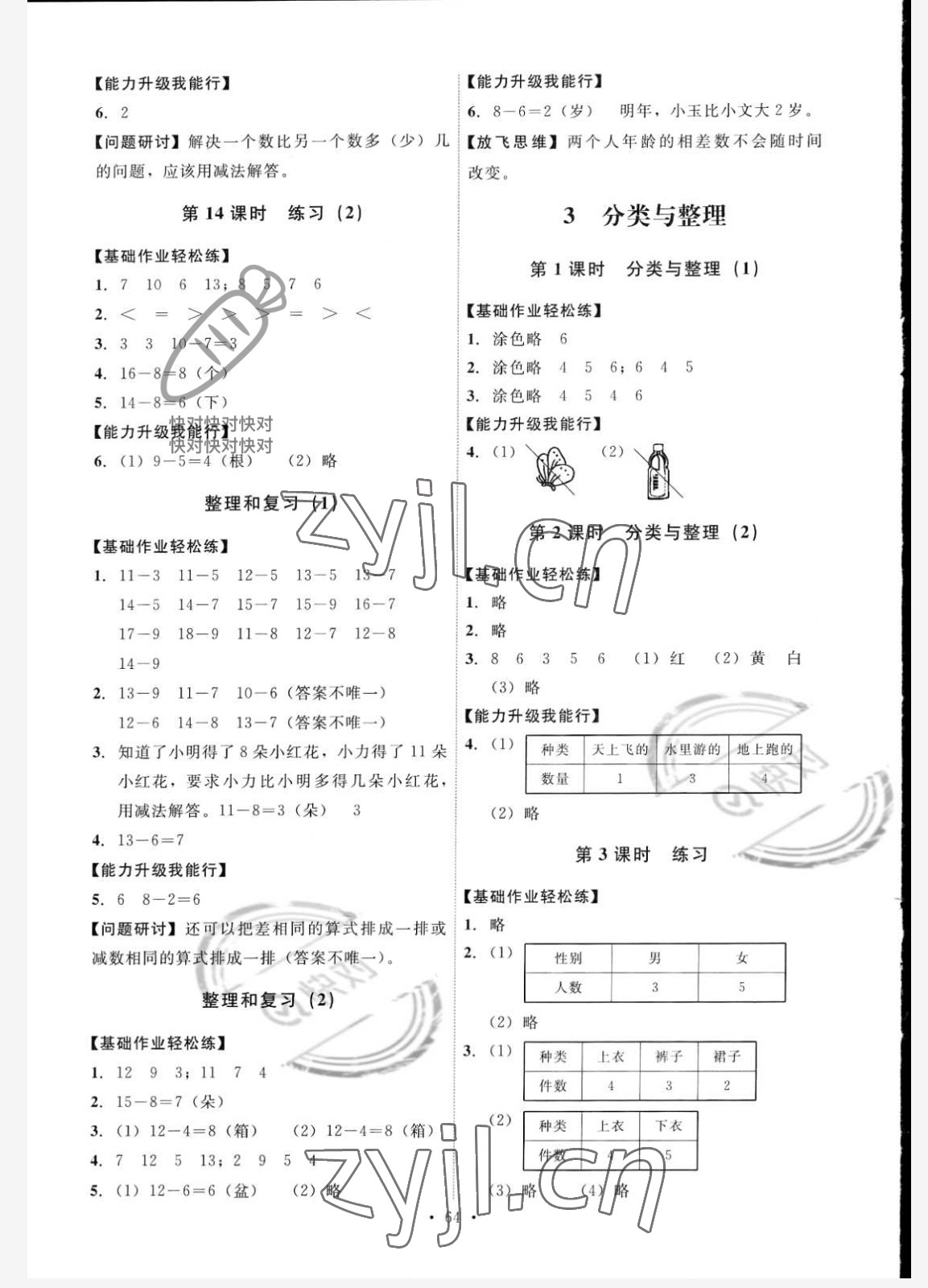 2022年能力培養(yǎng)與測試一年級數(shù)學(xué)下冊人教版 參考答案第3頁