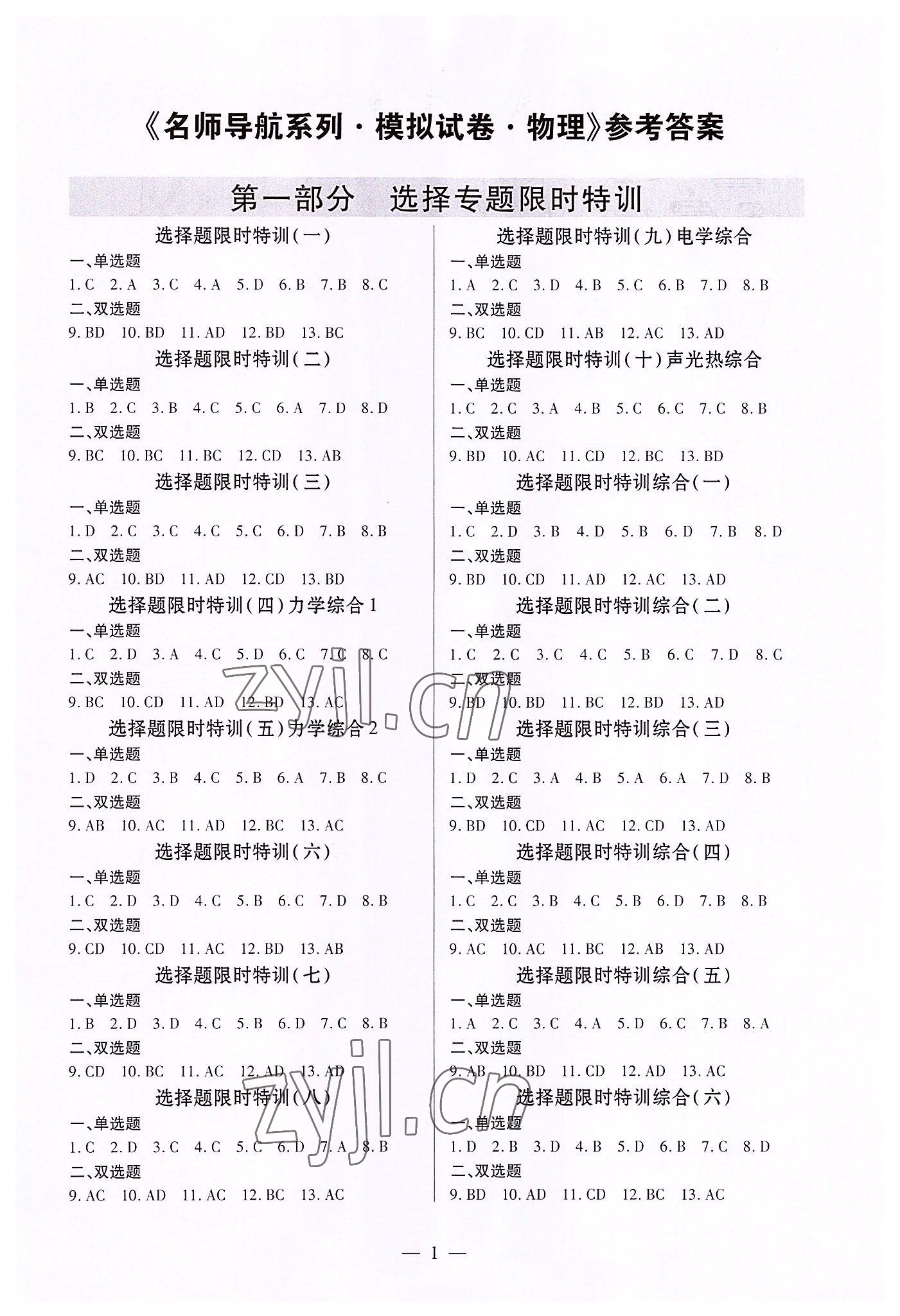 2022年名師導(dǎo)航模擬試卷物理深圳專版 第1頁