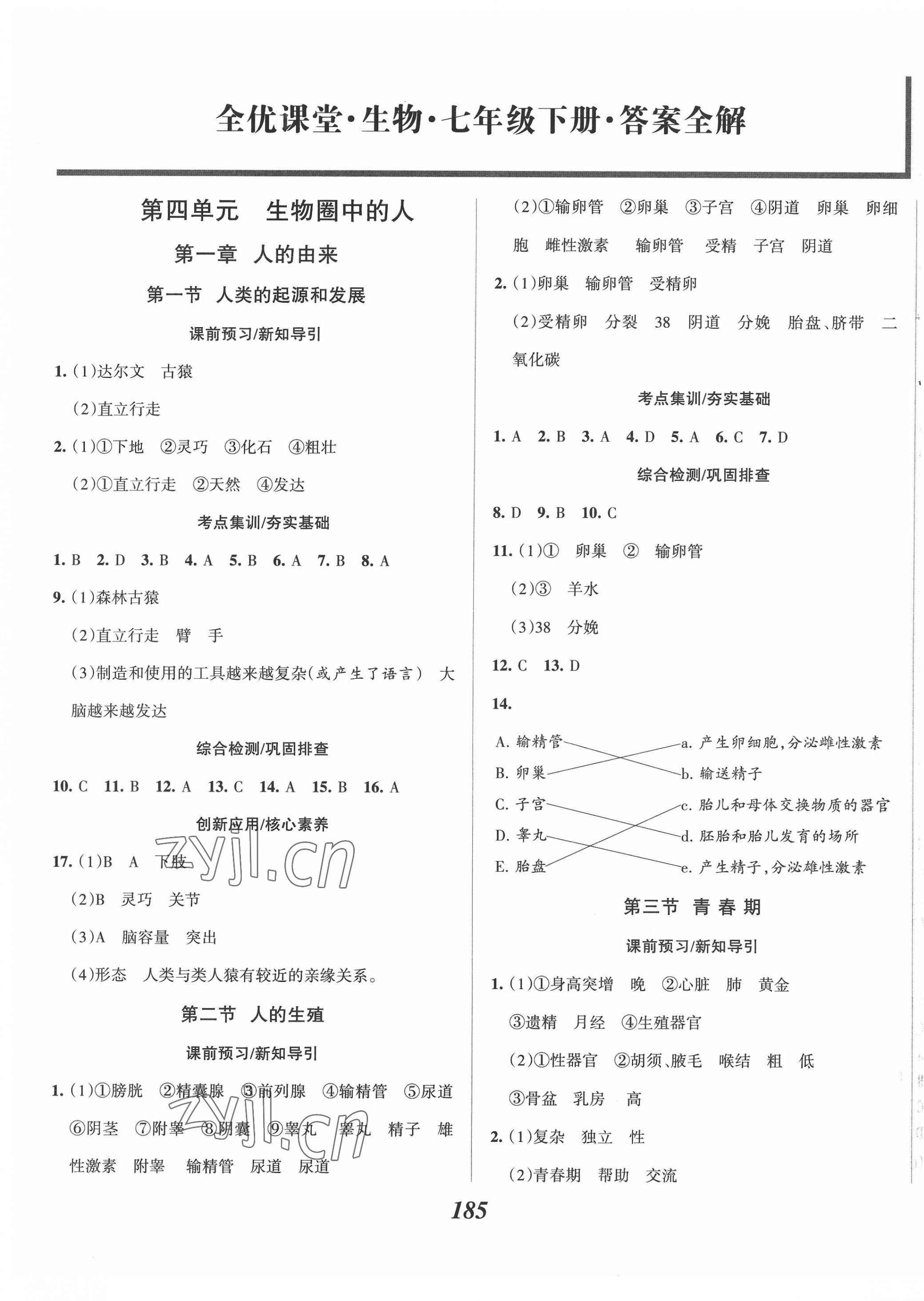 2022年全優(yōu)課堂考點(diǎn)集訓(xùn)與滿分備考七年級(jí)生物下冊人教版 第1頁