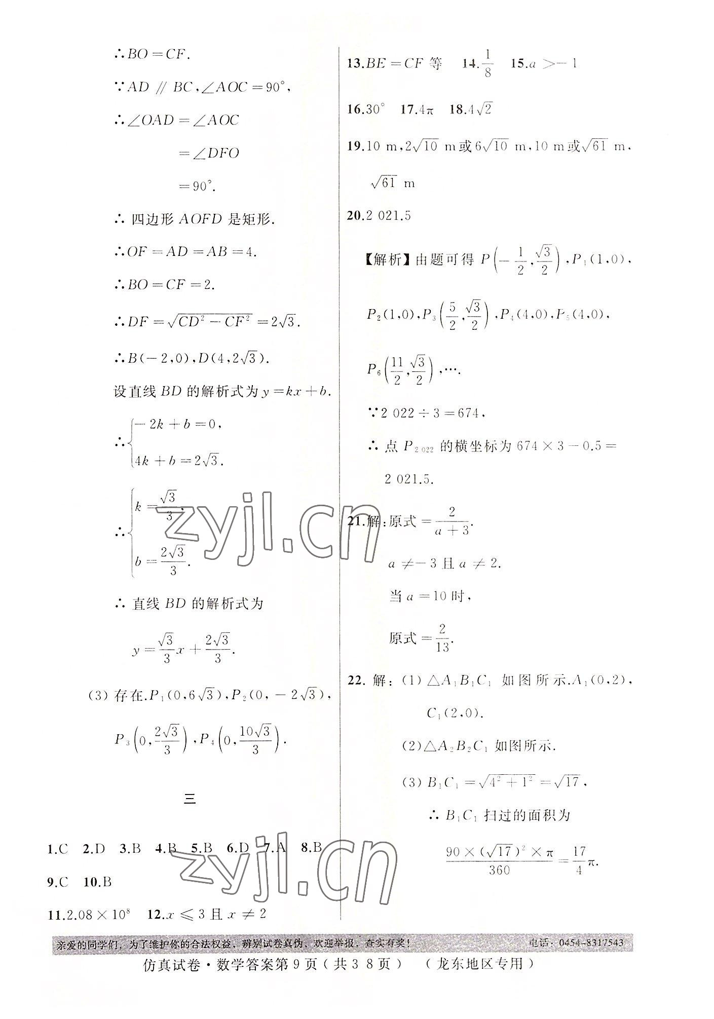 2022年仿真試卷中考數(shù)學(xué)龍東專版 第9頁