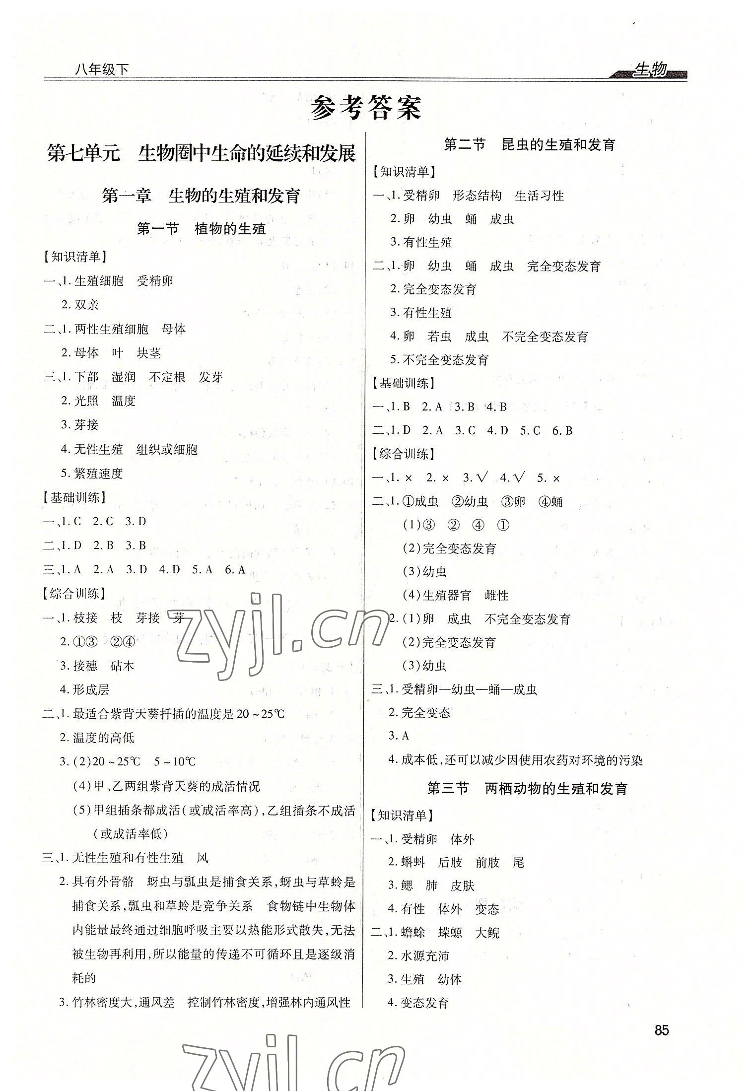 2022年全練練測(cè)考八年級(jí)生物下冊(cè)人教版 第1頁(yè)