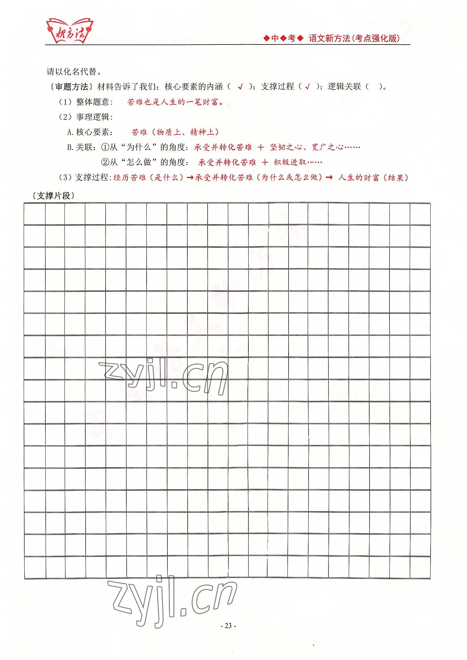 2022年新方法中考語(yǔ)文考點(diǎn)強(qiáng)化訓(xùn)練版 參考答案第23頁(yè)