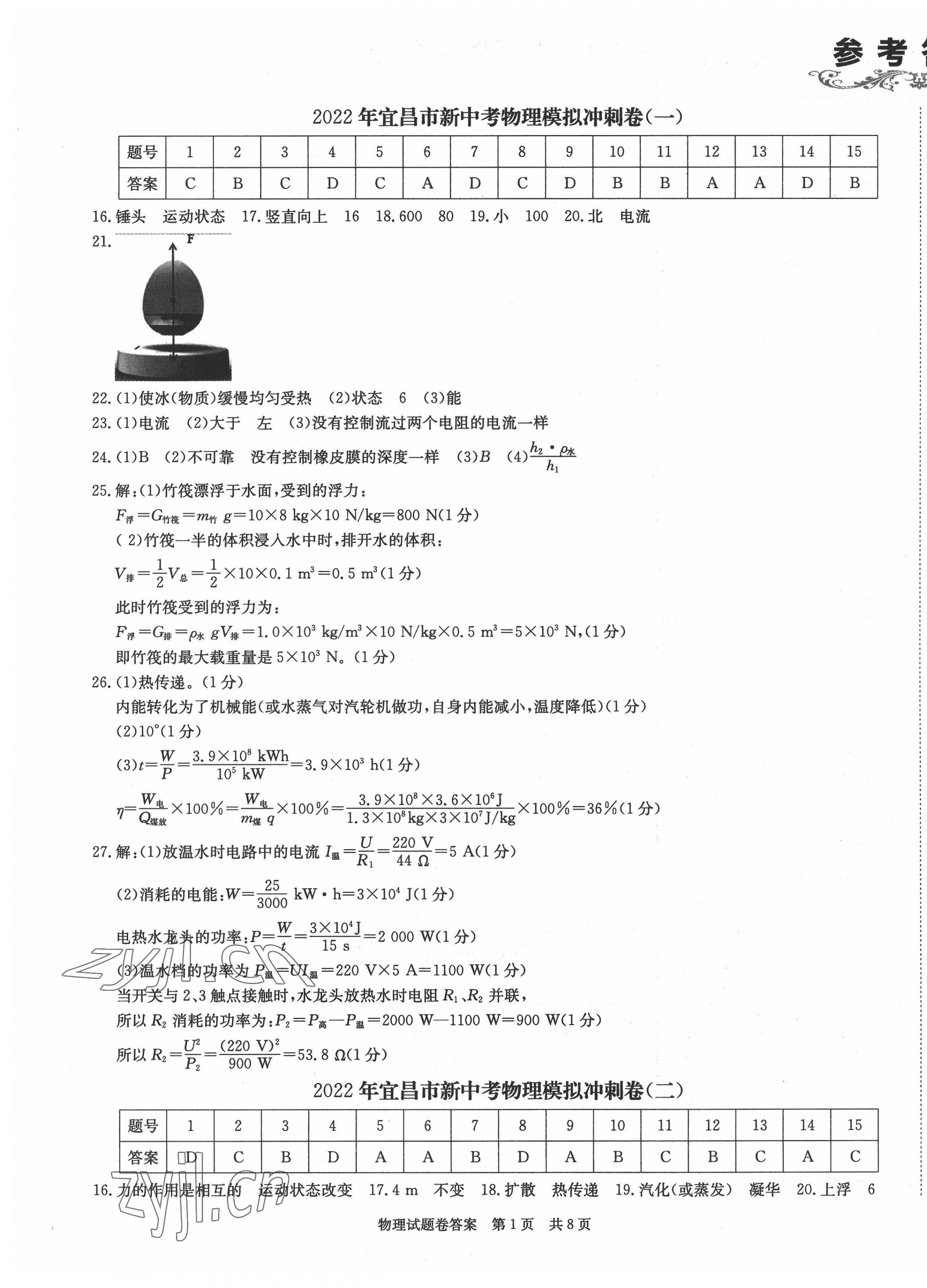 2022年新中考復習沖刺卷物理中考宜昌專版 第1頁