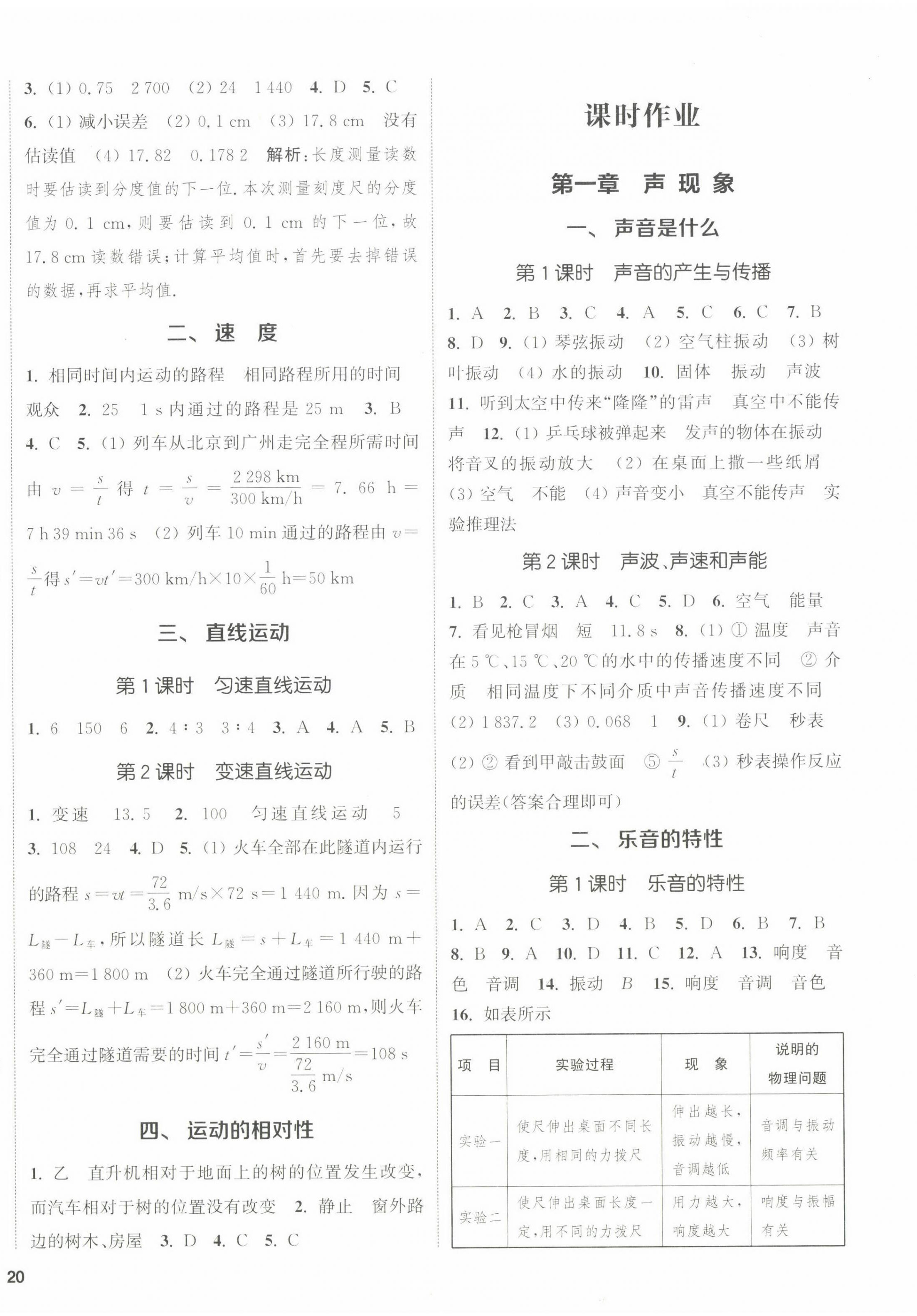 2022年通城學(xué)典課時作業(yè)本八年級物理上冊蘇科版江蘇專版 參考答案第4頁