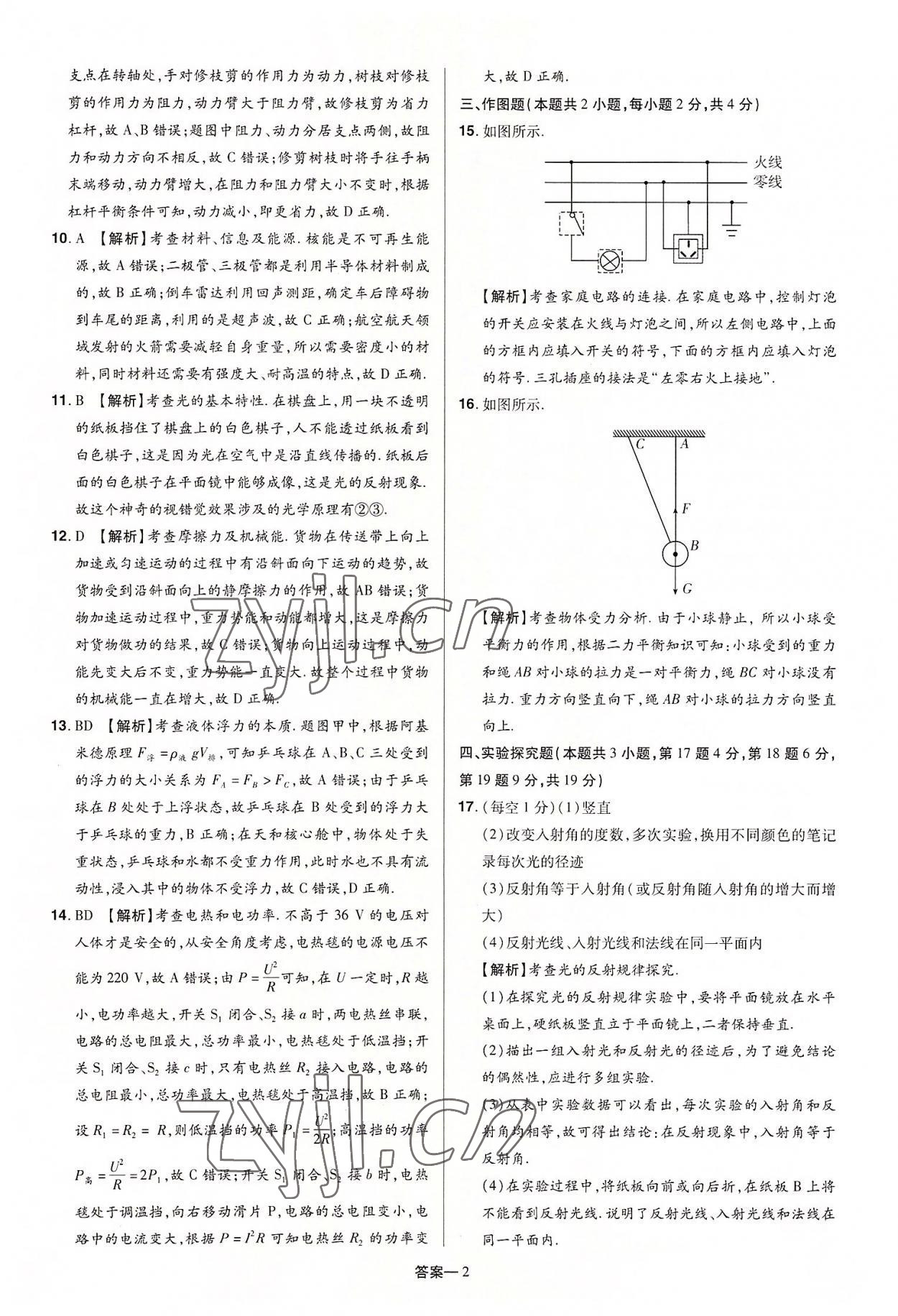 2022年领扬中考冲刺5套卷物理河南专版 参考答案第2页