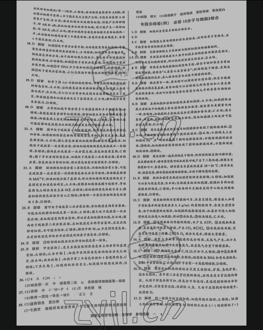 2021年精彩三年學考尖峰高中生物 參考答案第4頁