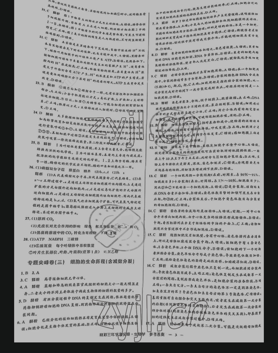 2021年精彩三年學考尖峰高中生物 參考答案第3頁