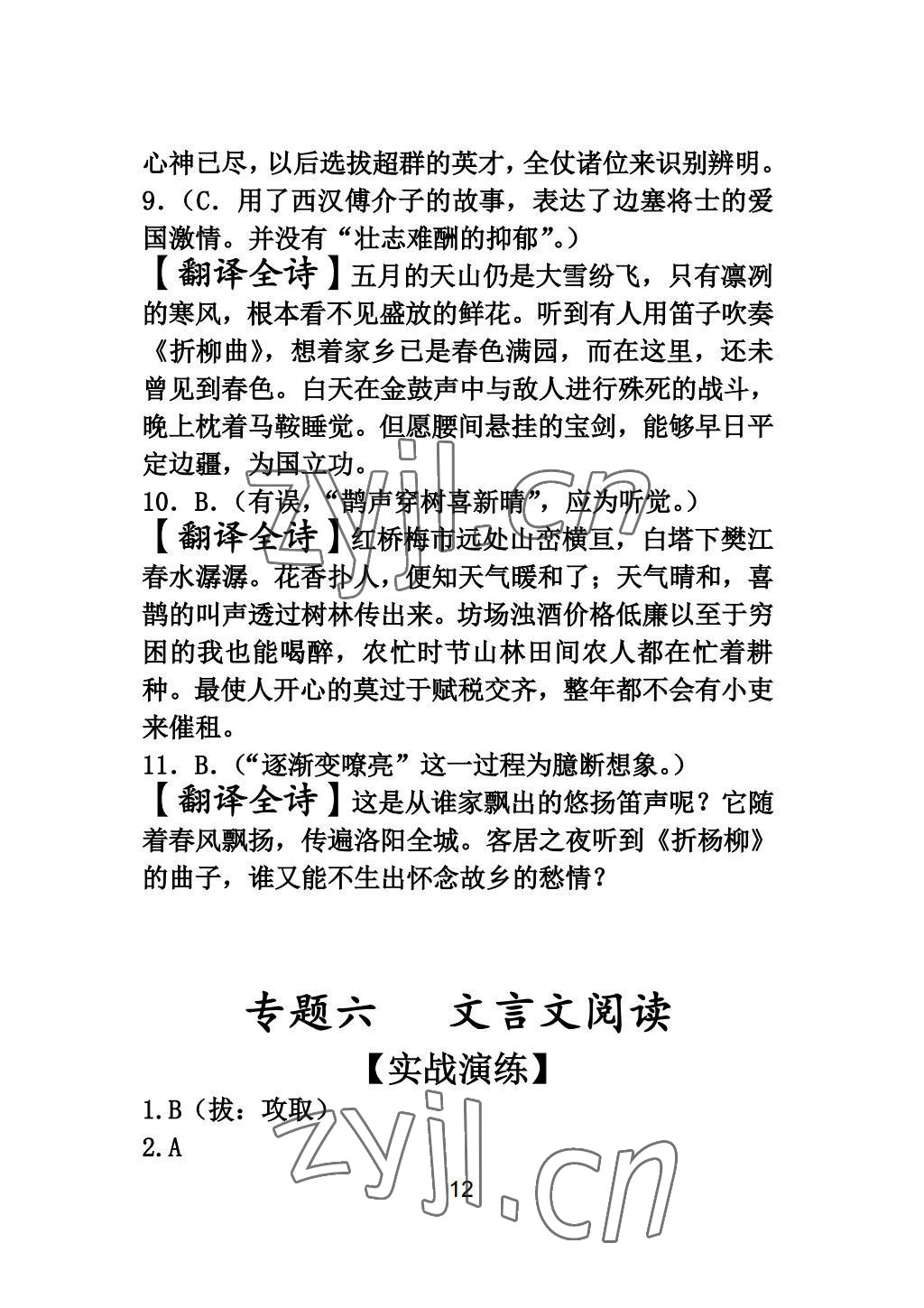 2022年新视角教辅系列丛书语文中考冲刺版 参考答案第12页