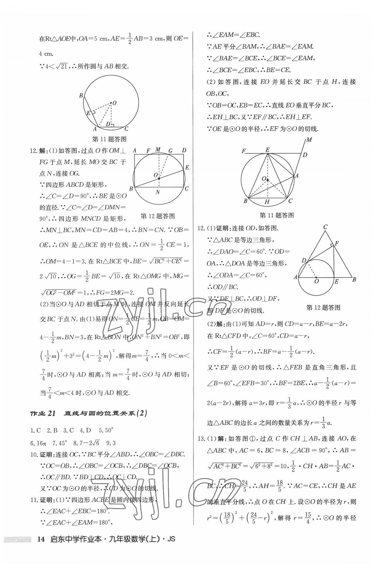 2022年启东中学作业本九年级数学上册江苏版 参考答案第14页