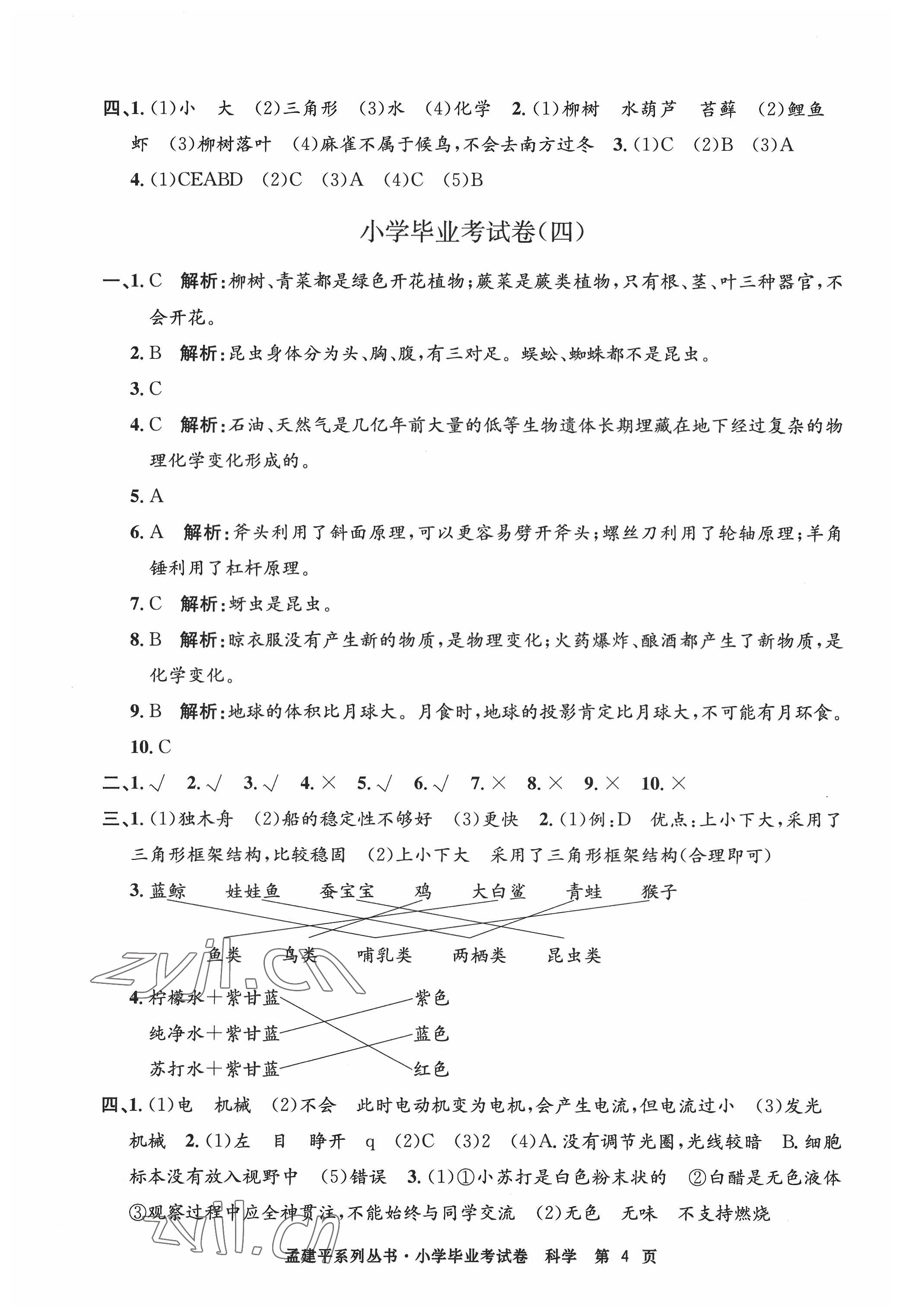 2022年孟建平小學(xué)畢業(yè)考試卷科學(xué) 第4頁