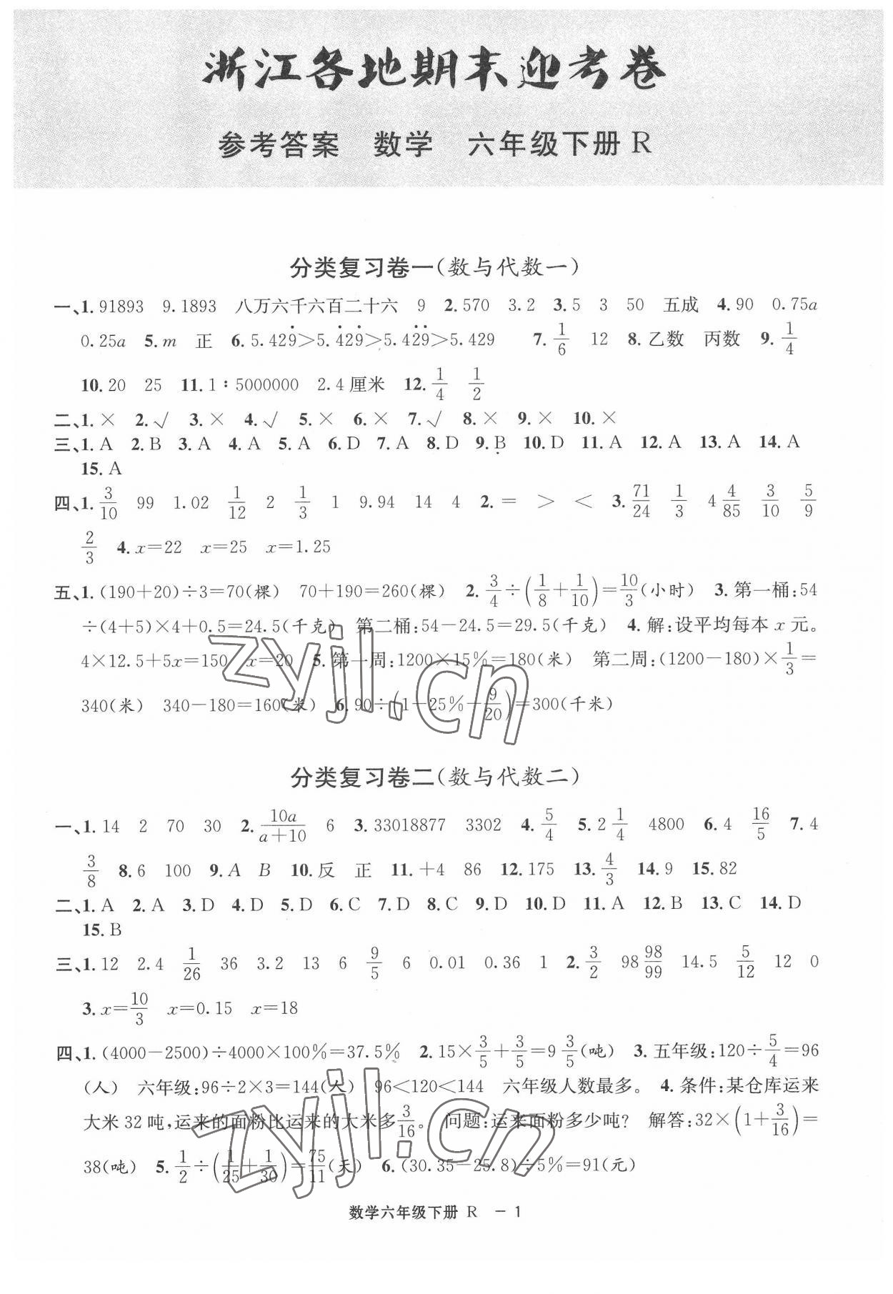 2022年浙江各地期末迎考卷六年級(jí)數(shù)學(xué)下冊(cè)人教版 第1頁