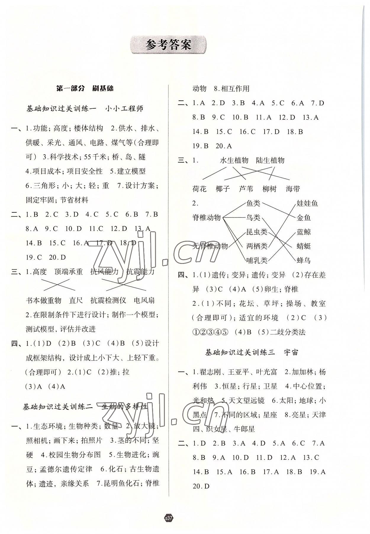 2022年知行合期末必刷題六年級科學(xué)下冊教科版 第1頁