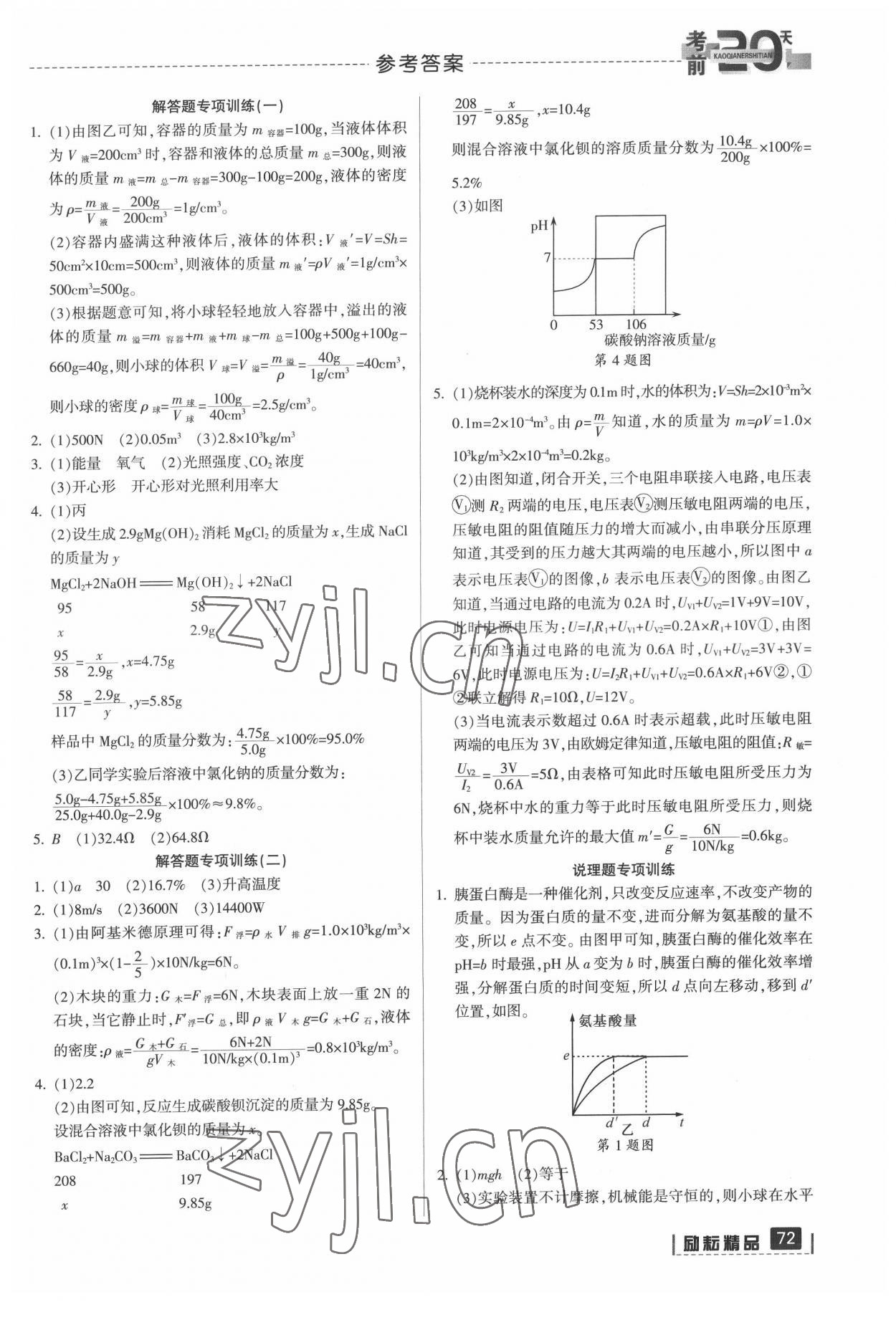 2022年考前20天科學(xué)中考浙江專版 參考答案第2頁